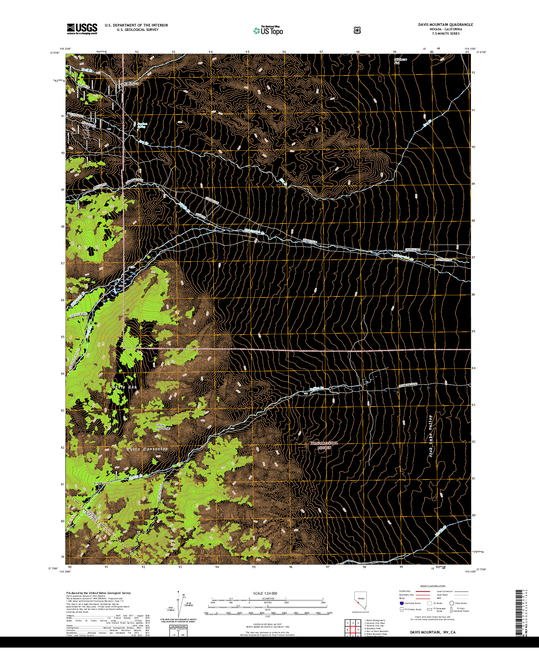 US TOPO 7.5-MINUTE MAP FOR DAVIS MOUNTAIN, NV,CA