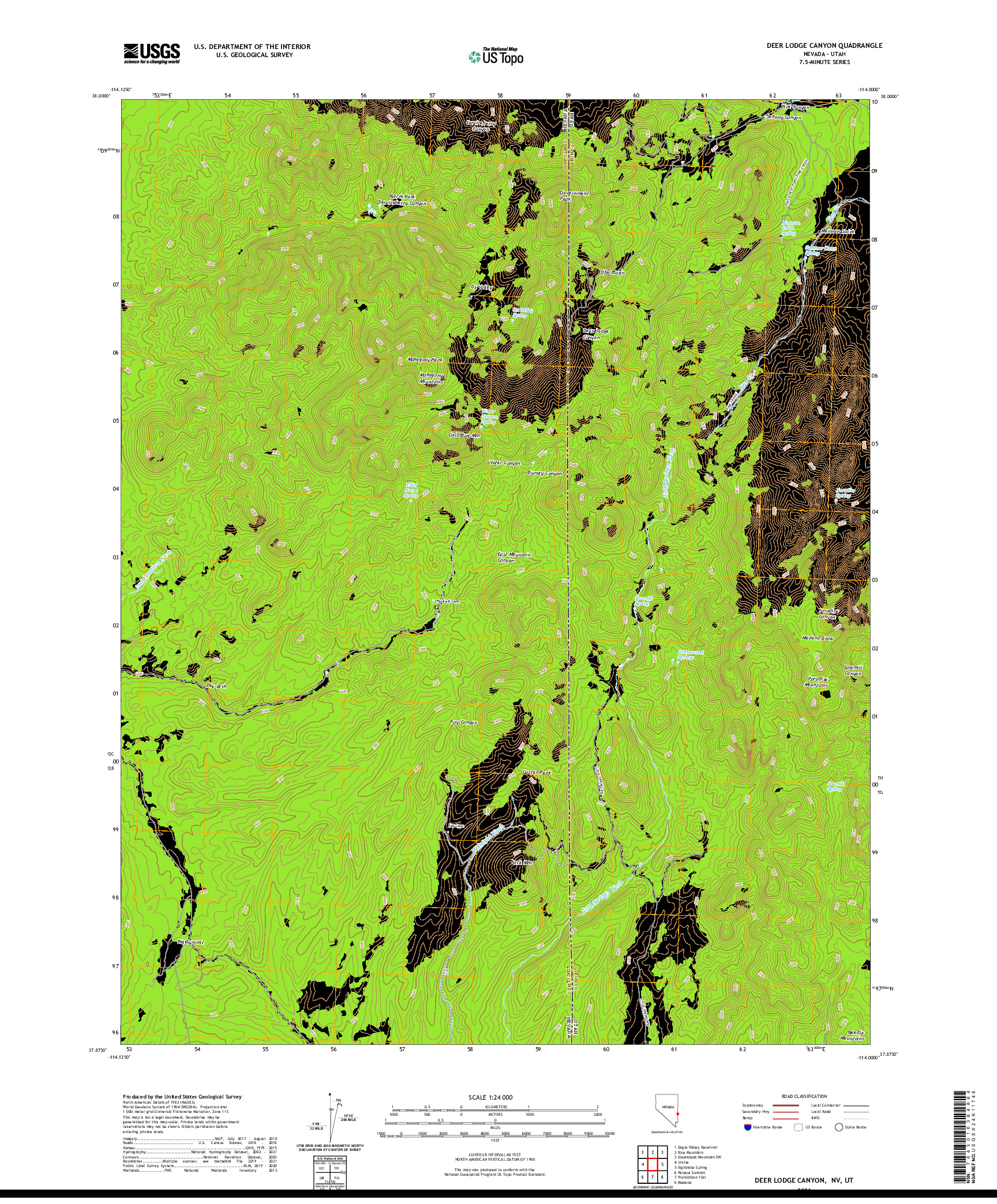 US TOPO 7.5-MINUTE MAP FOR DEER LODGE CANYON, NV,UT