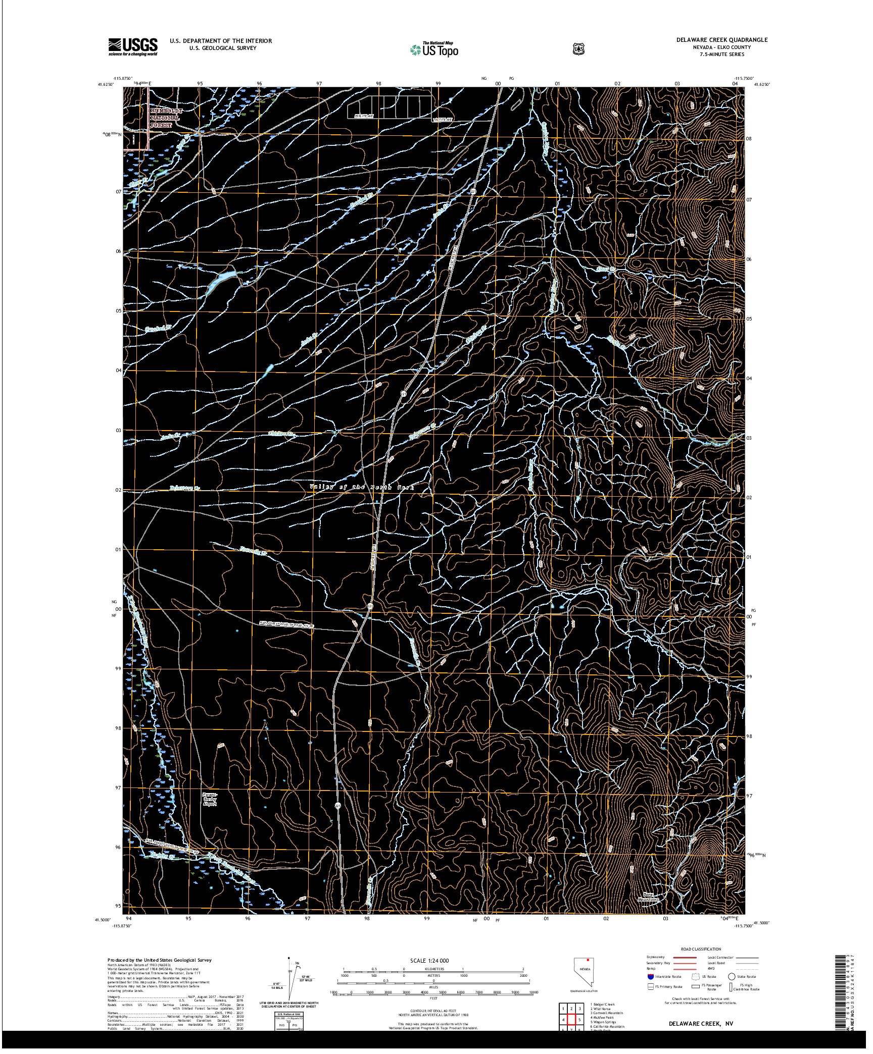 US TOPO 7.5-MINUTE MAP FOR DELAWARE CREEK, NV