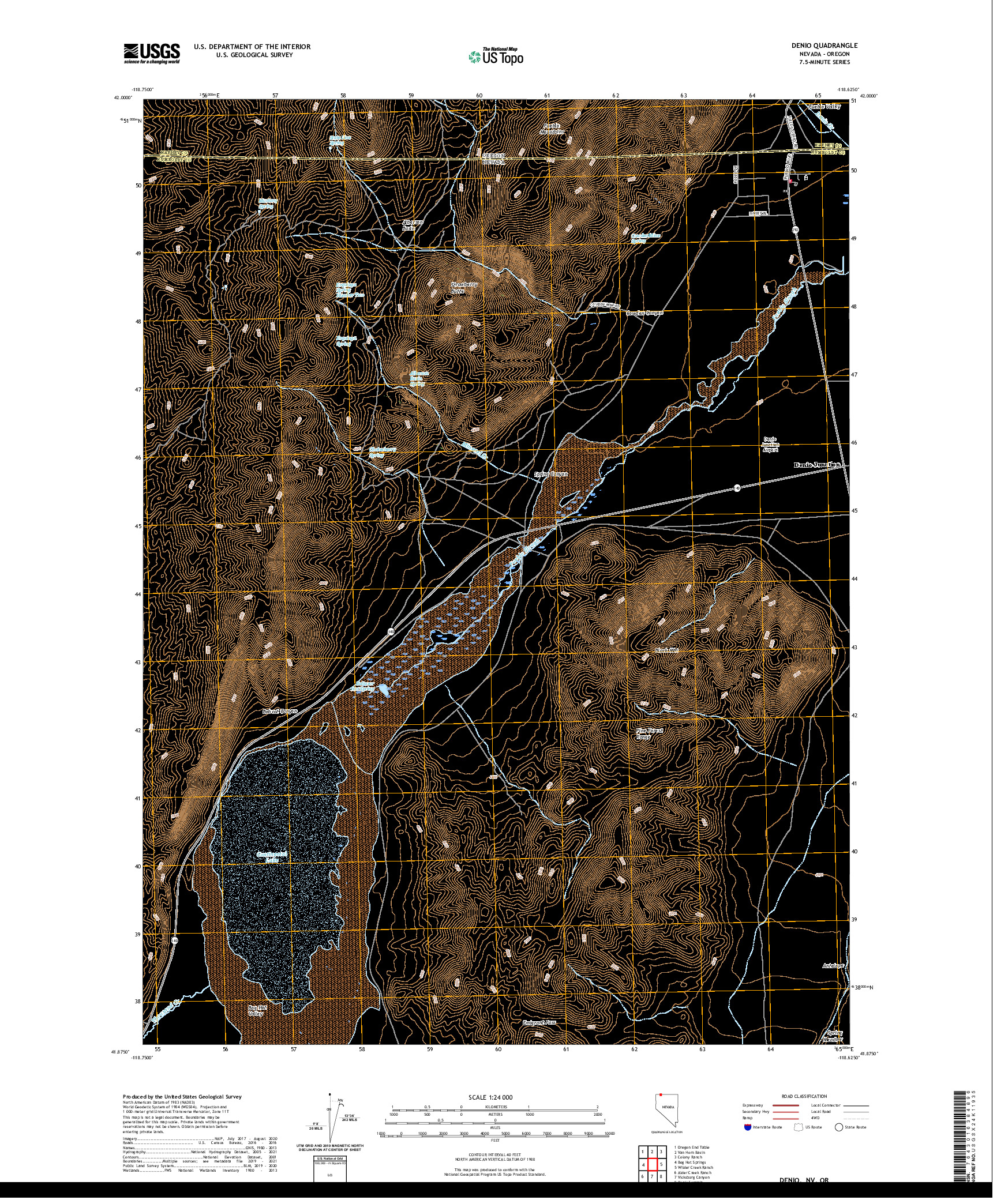 US TOPO 7.5-MINUTE MAP FOR DENIO, NV,OR