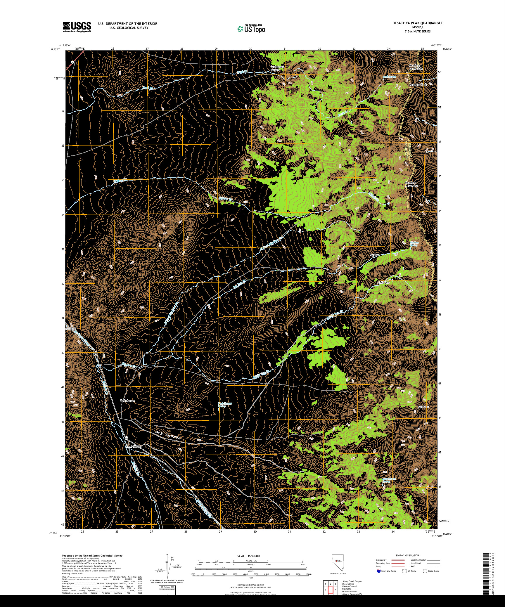 US TOPO 7.5-MINUTE MAP FOR DESATOYA PEAK, NV