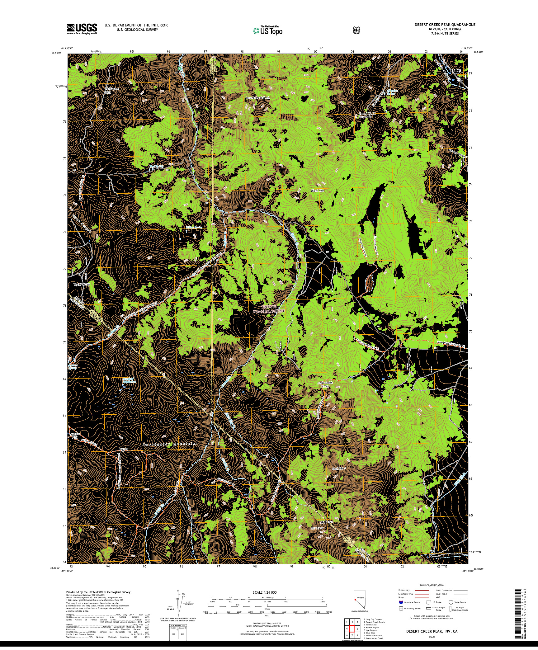 US TOPO 7.5-MINUTE MAP FOR DESERT CREEK PEAK, NV,CA