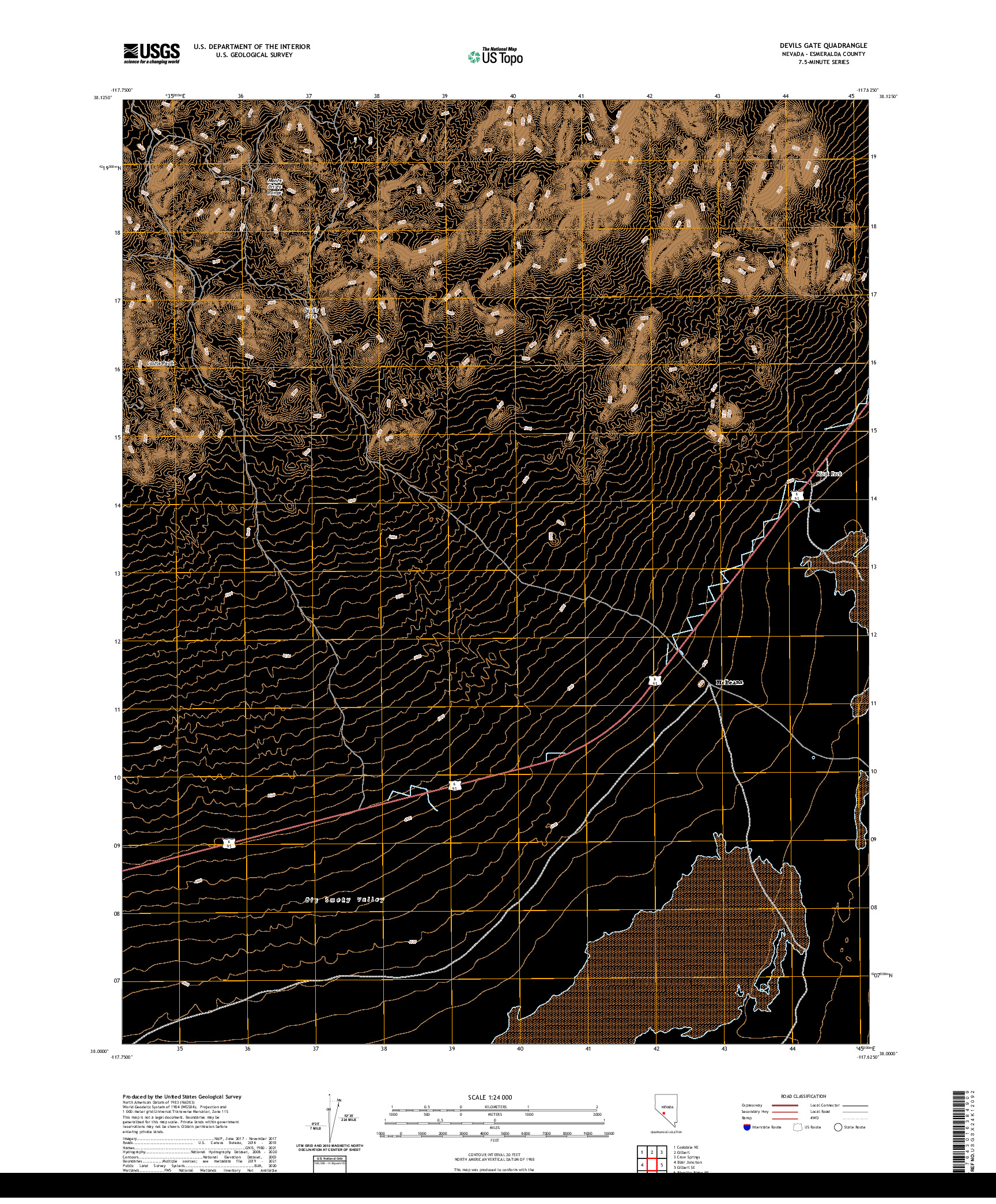 US TOPO 7.5-MINUTE MAP FOR DEVILS GATE, NV