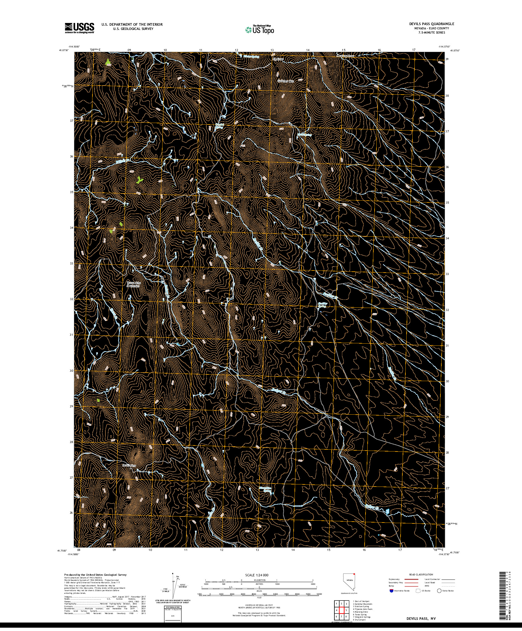 US TOPO 7.5-MINUTE MAP FOR DEVILS PASS, NV