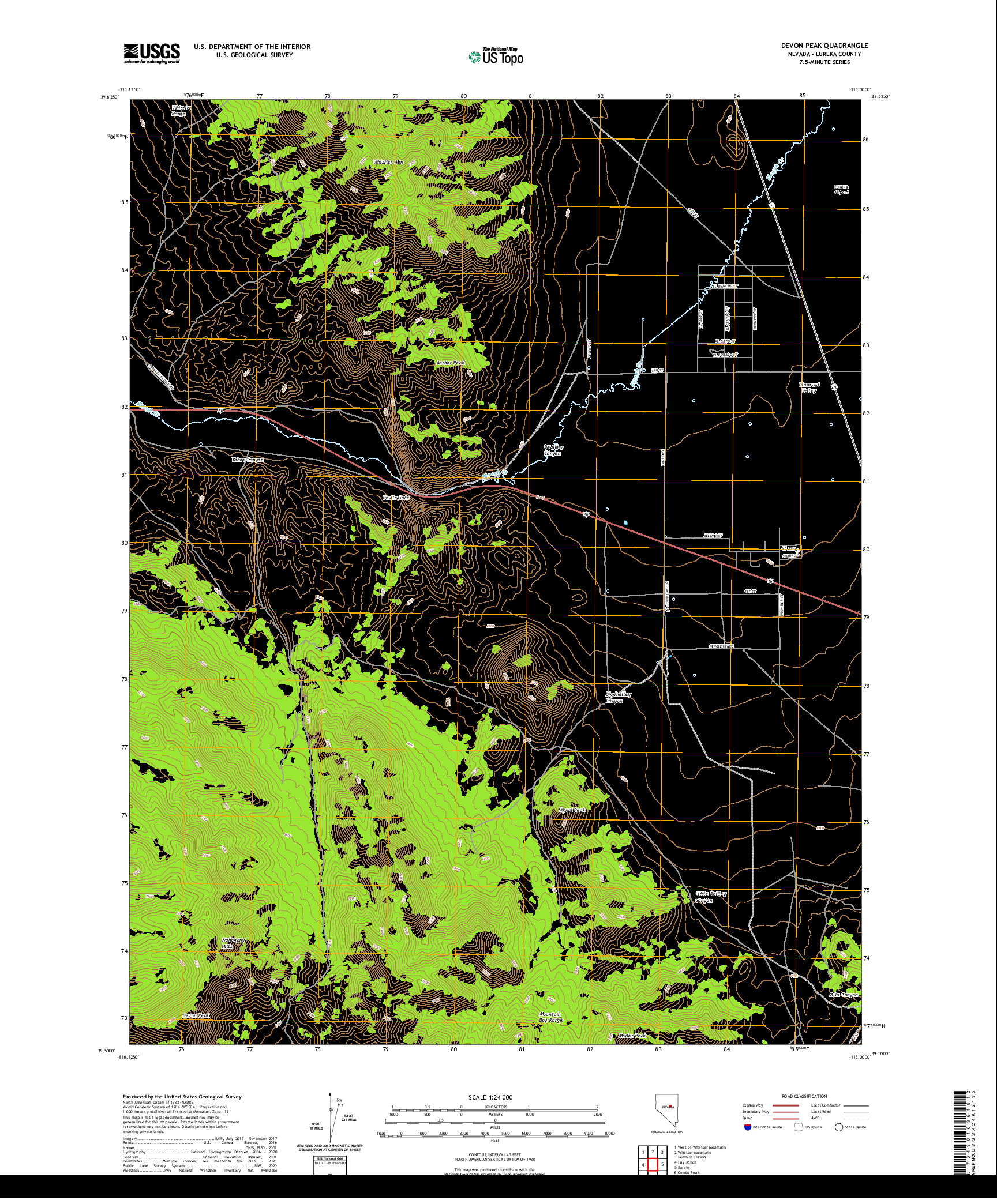 US TOPO 7.5-MINUTE MAP FOR DEVON PEAK, NV