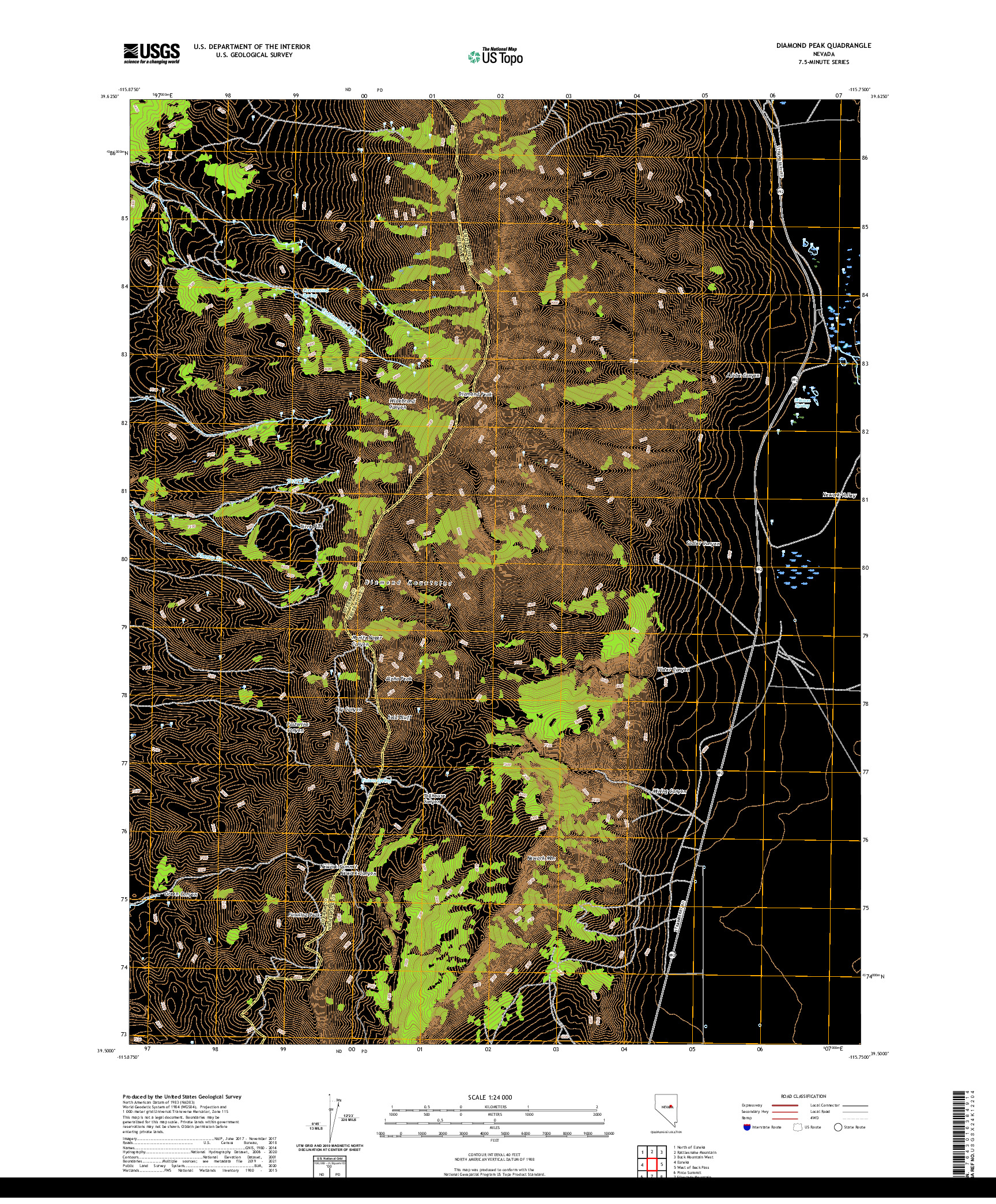 US TOPO 7.5-MINUTE MAP FOR DIAMOND PEAK, NV