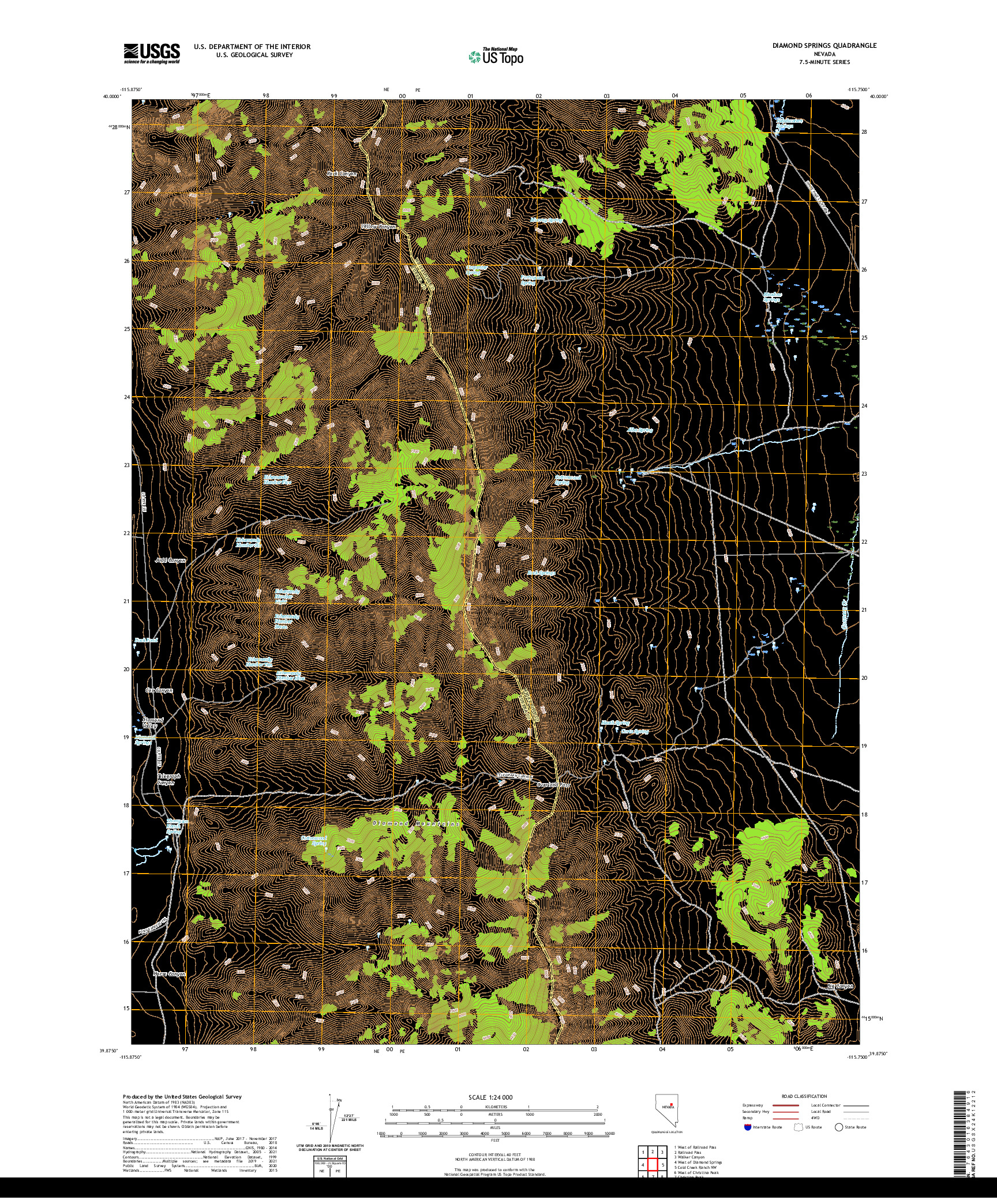 US TOPO 7.5-MINUTE MAP FOR DIAMOND SPRINGS, NV