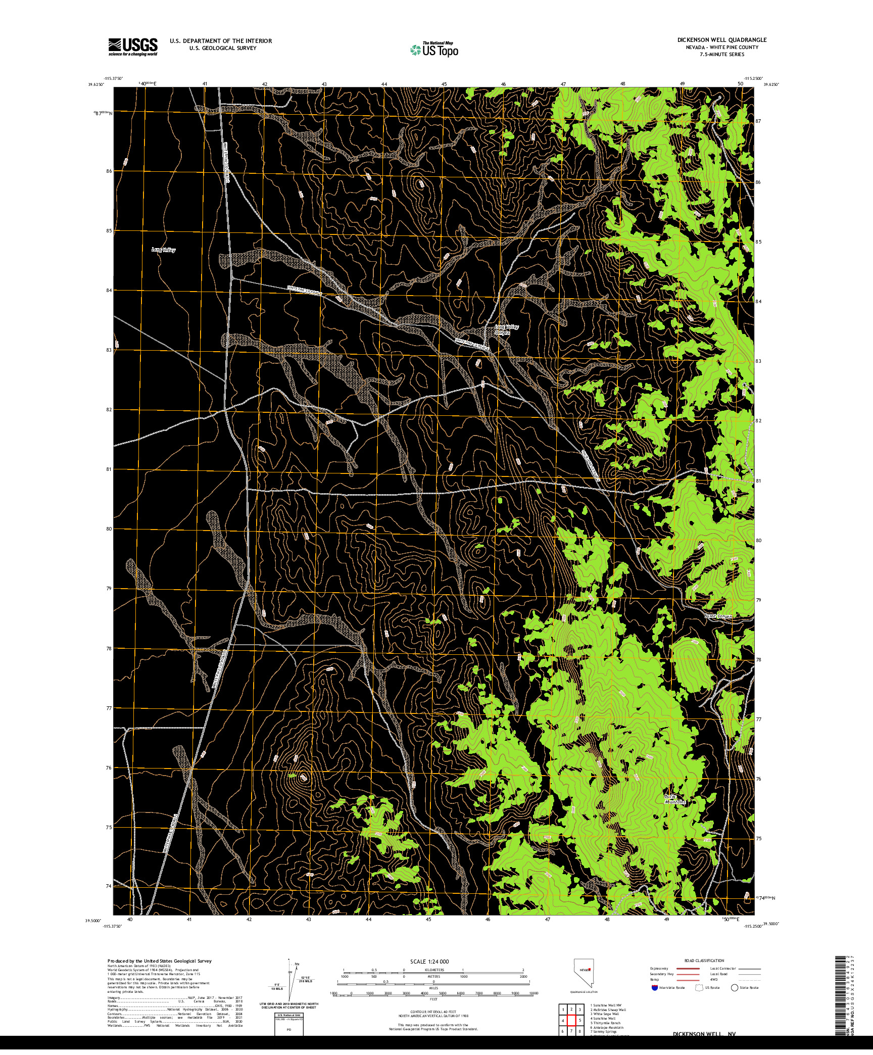 US TOPO 7.5-MINUTE MAP FOR DICKENSON WELL, NV