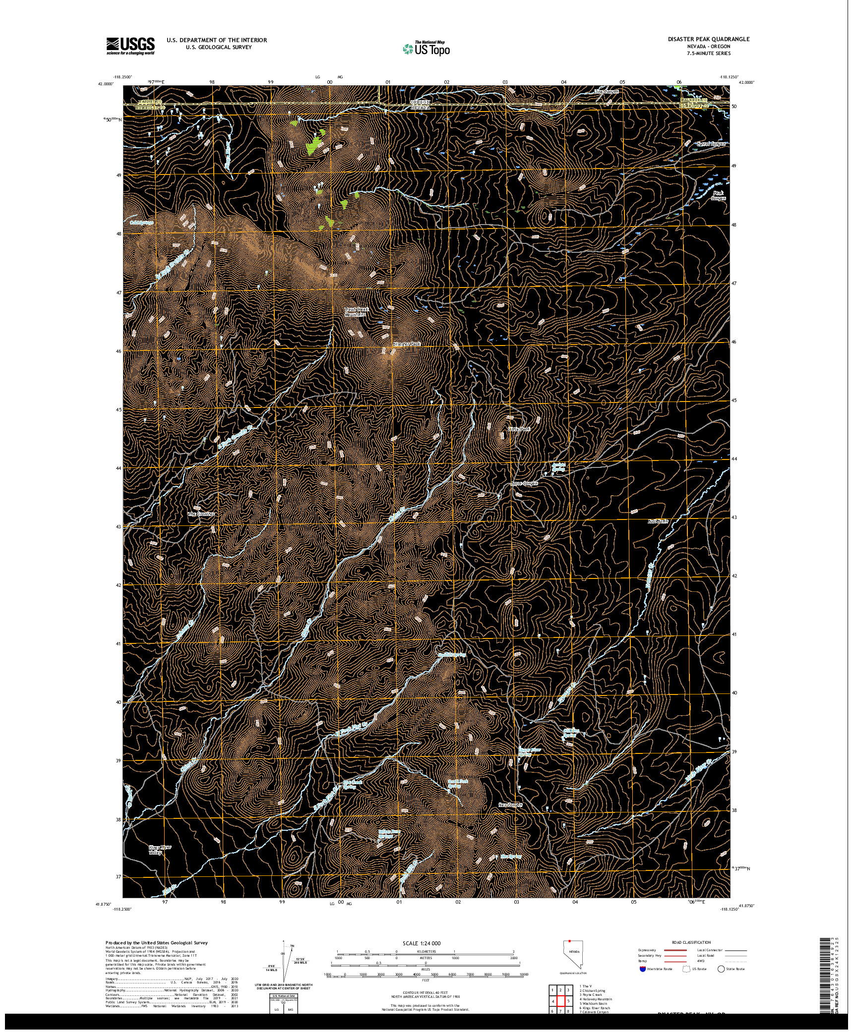 US TOPO 7.5-MINUTE MAP FOR DISASTER PEAK, NV,OR