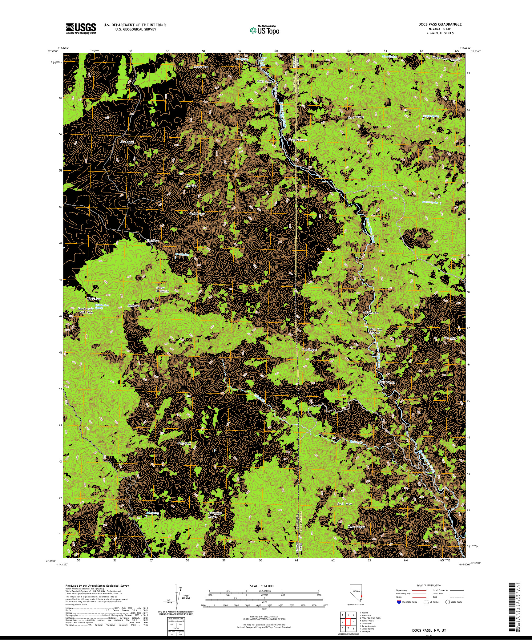 US TOPO 7.5-MINUTE MAP FOR DOCS PASS, NV,UT