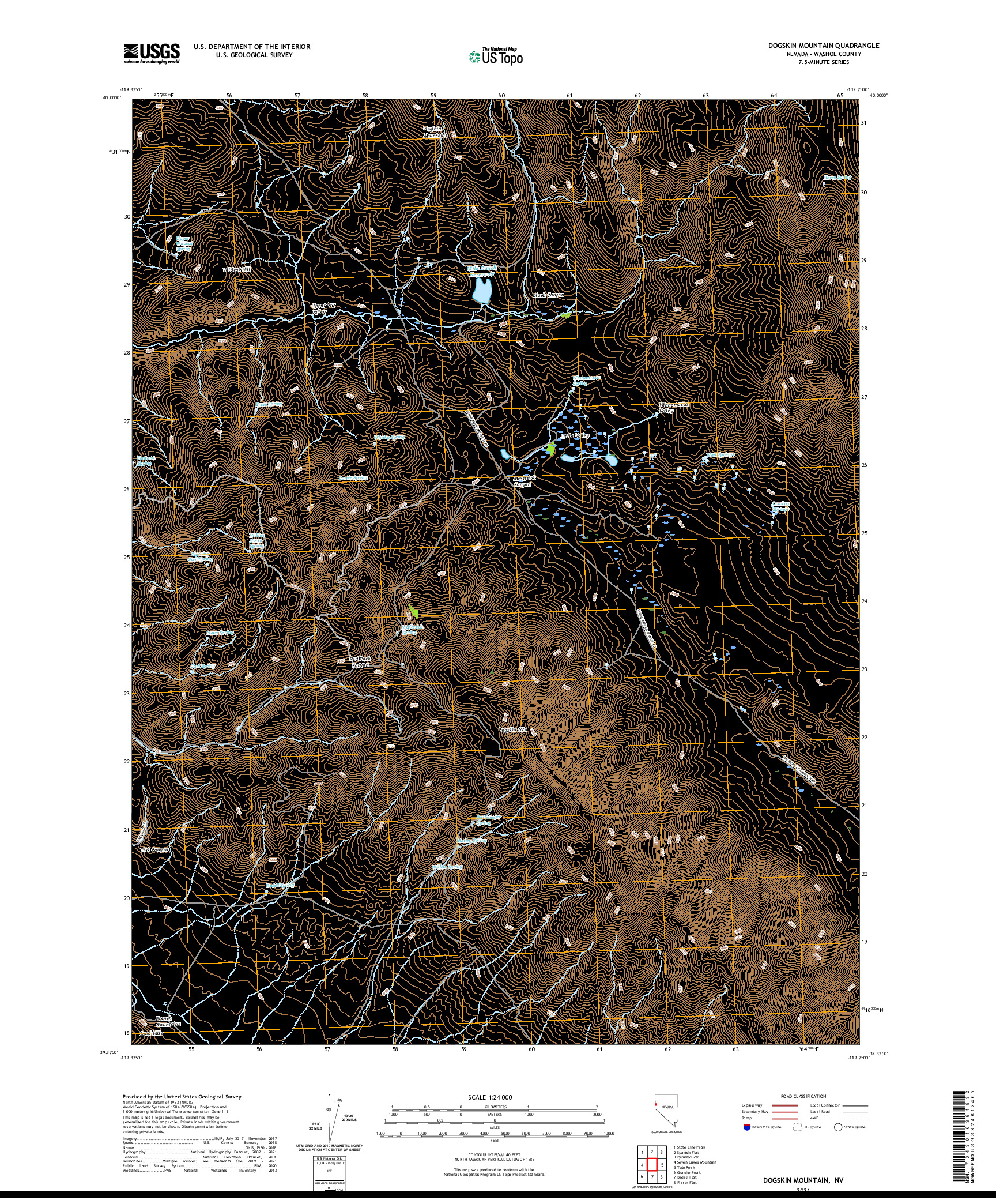 US TOPO 7.5-MINUTE MAP FOR DOGSKIN MOUNTAIN, NV