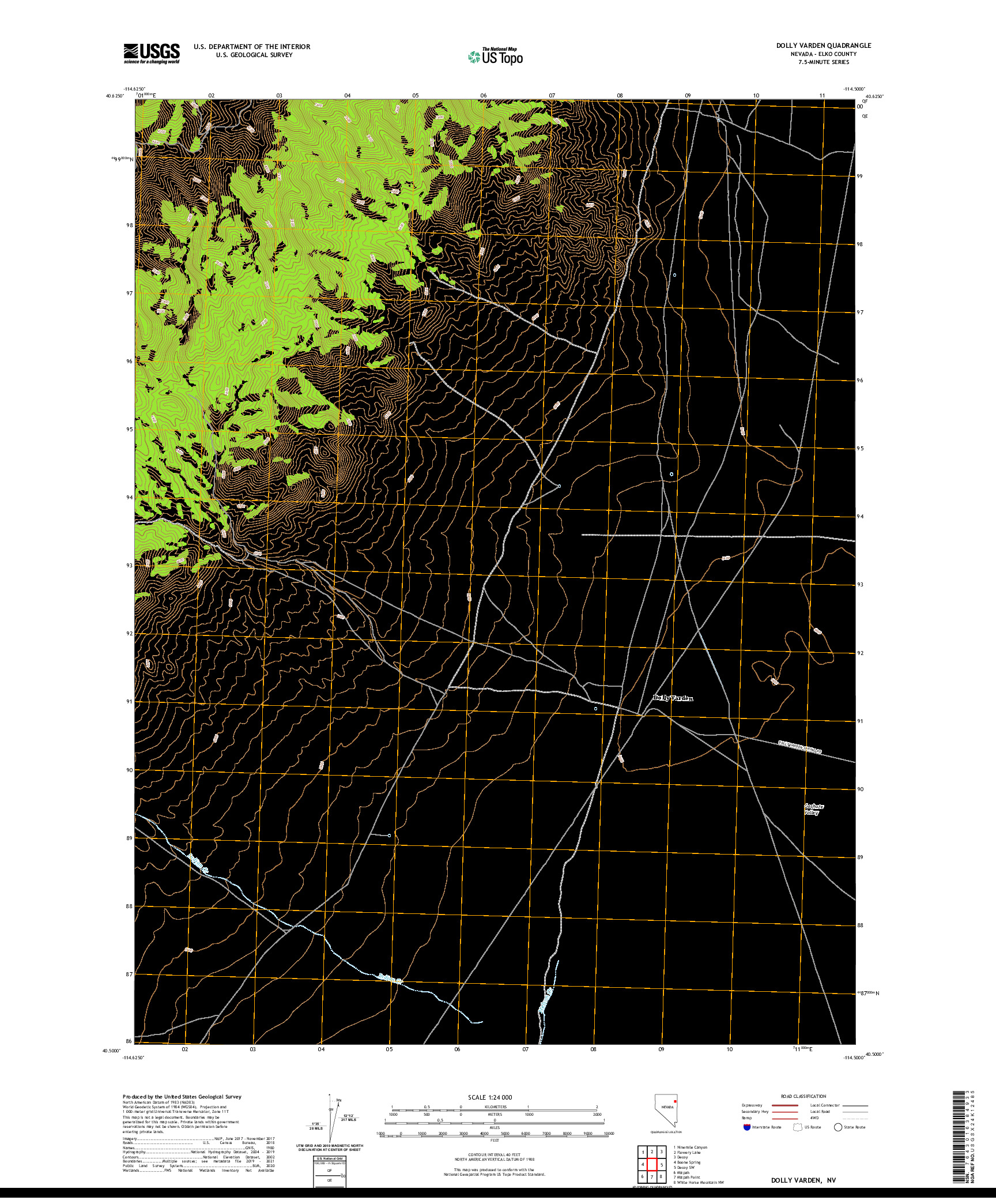 US TOPO 7.5-MINUTE MAP FOR DOLLY VARDEN, NV