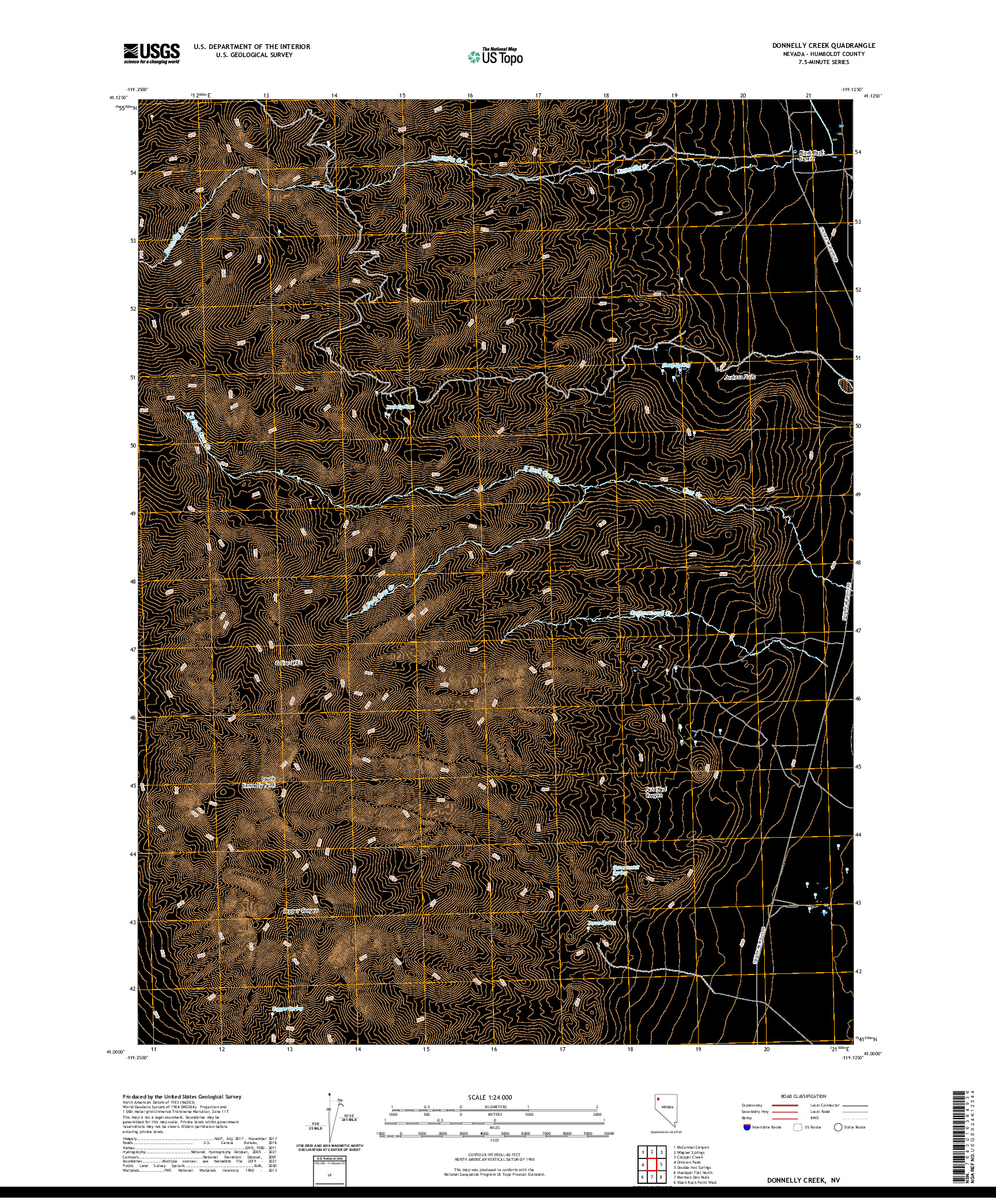 US TOPO 7.5-MINUTE MAP FOR DONNELLY CREEK, NV