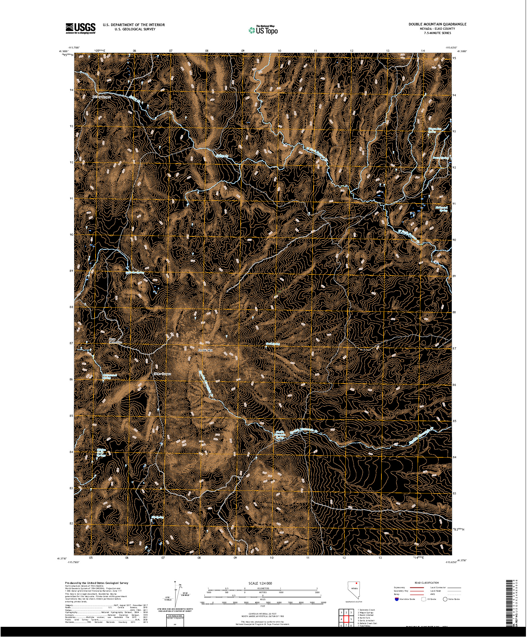 US TOPO 7.5-MINUTE MAP FOR DOUBLE MOUNTAIN, NV