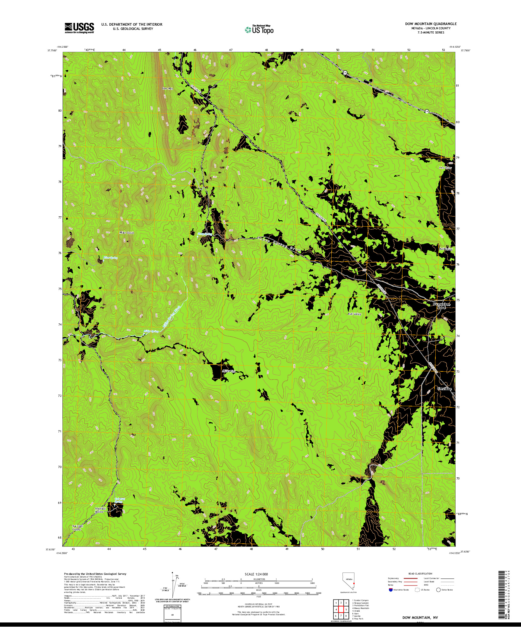 US TOPO 7.5-MINUTE MAP FOR DOW MOUNTAIN, NV