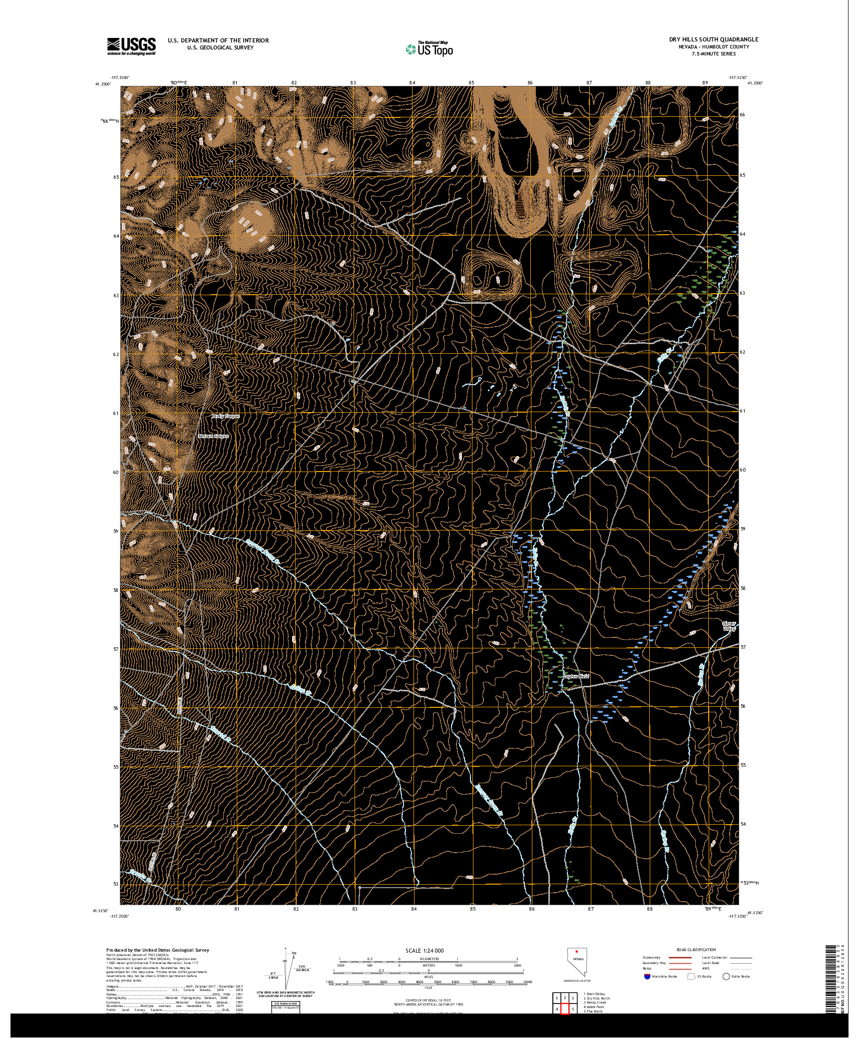 US TOPO 7.5-MINUTE MAP FOR DRY HILLS SOUTH, NV