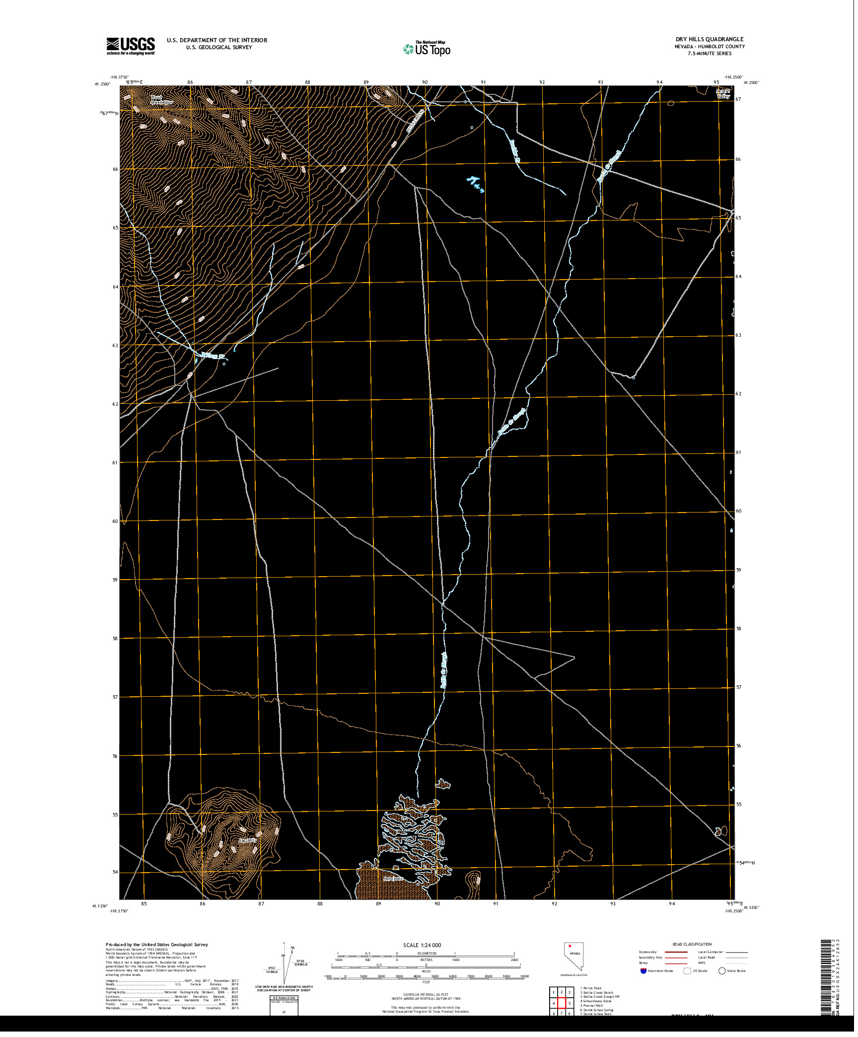 US TOPO 7.5-MINUTE MAP FOR DRY HILLS, NV