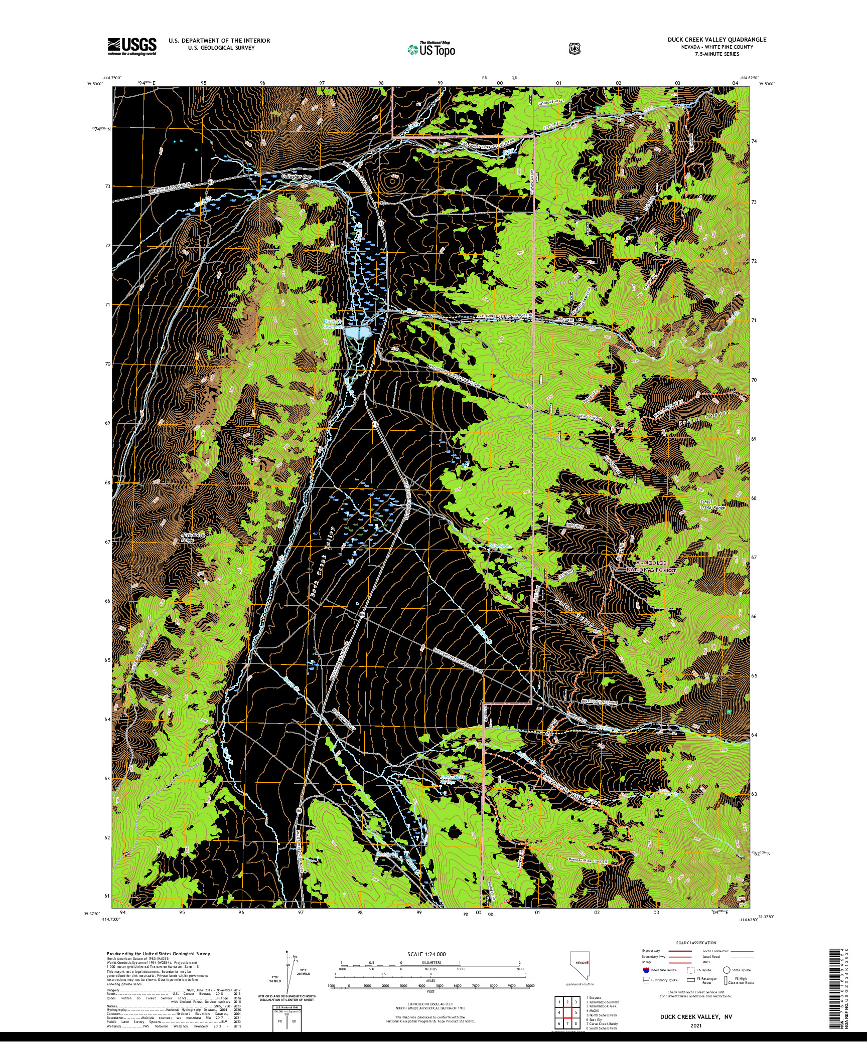 US TOPO 7.5-MINUTE MAP FOR DUCK CREEK VALLEY, NV