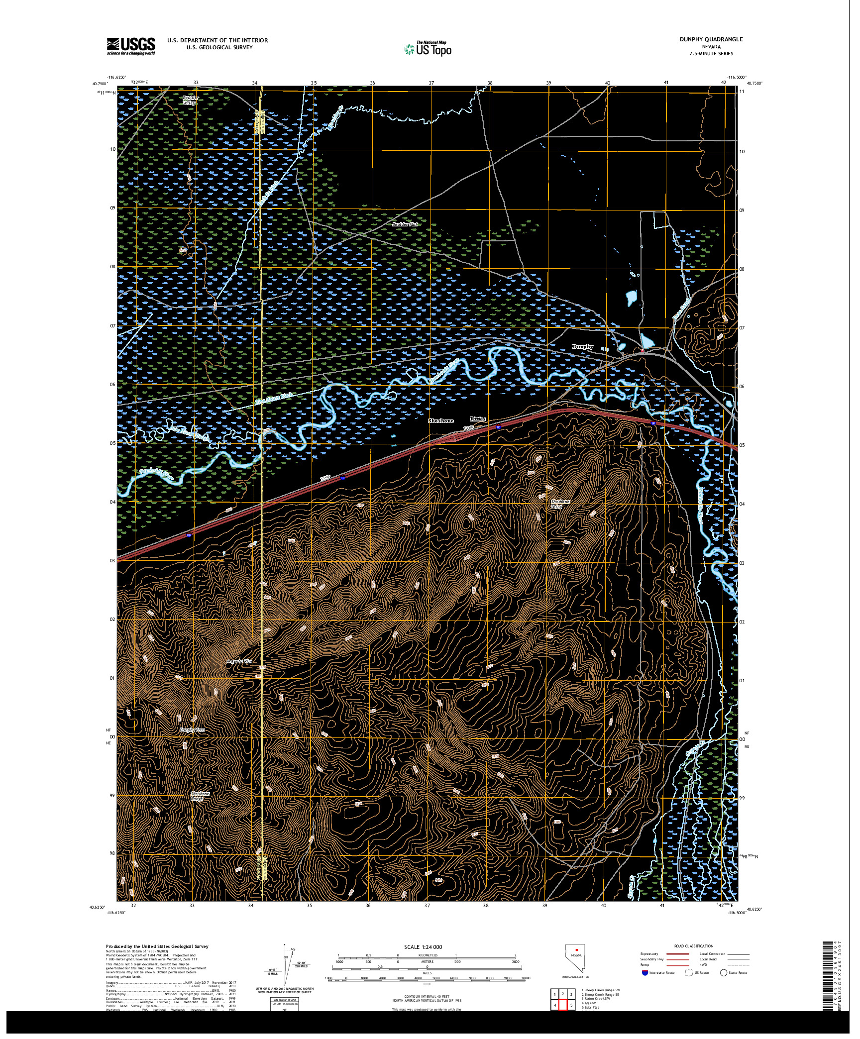 US TOPO 7.5-MINUTE MAP FOR DUNPHY, NV