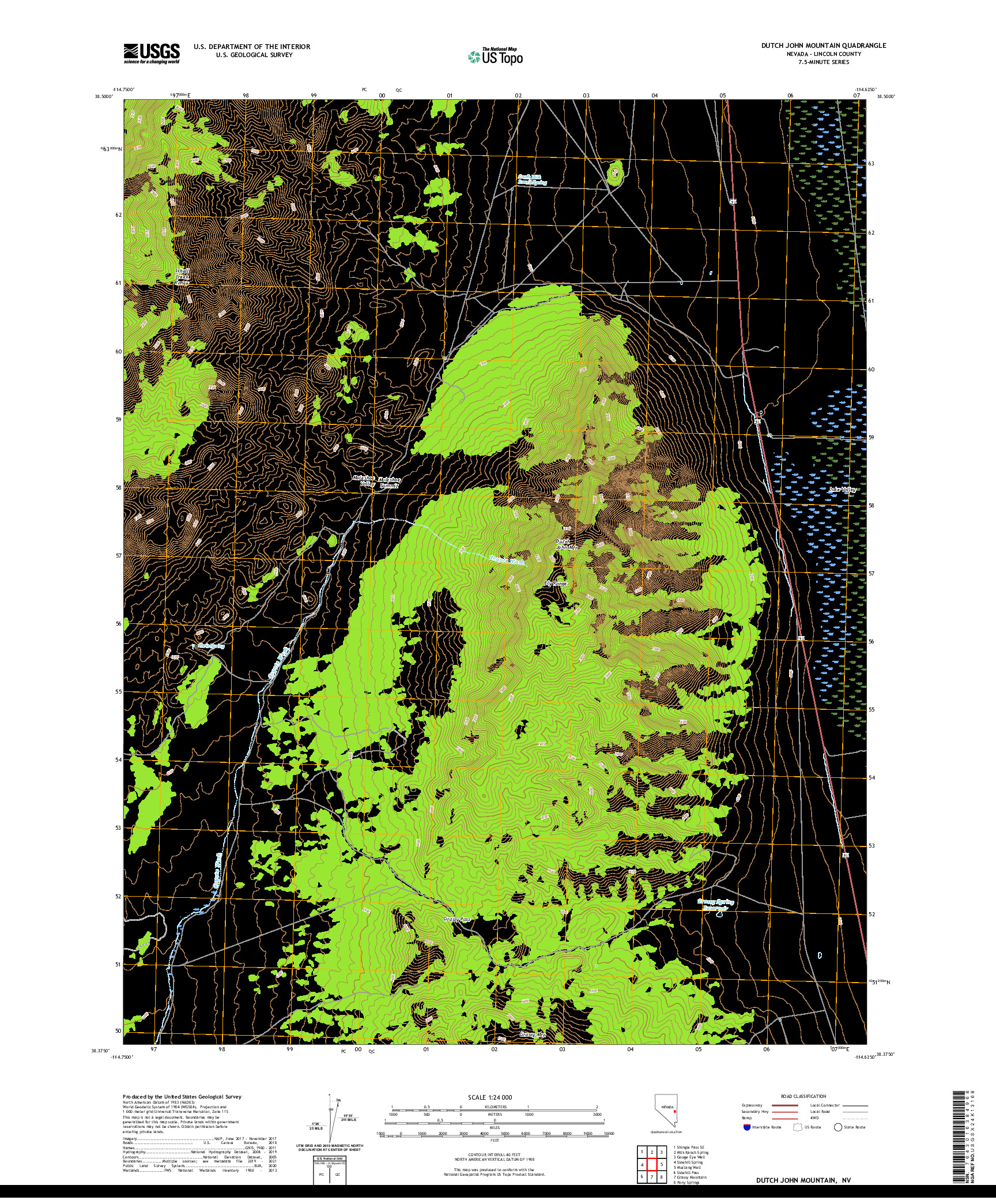 US TOPO 7.5-MINUTE MAP FOR DUTCH JOHN MOUNTAIN, NV