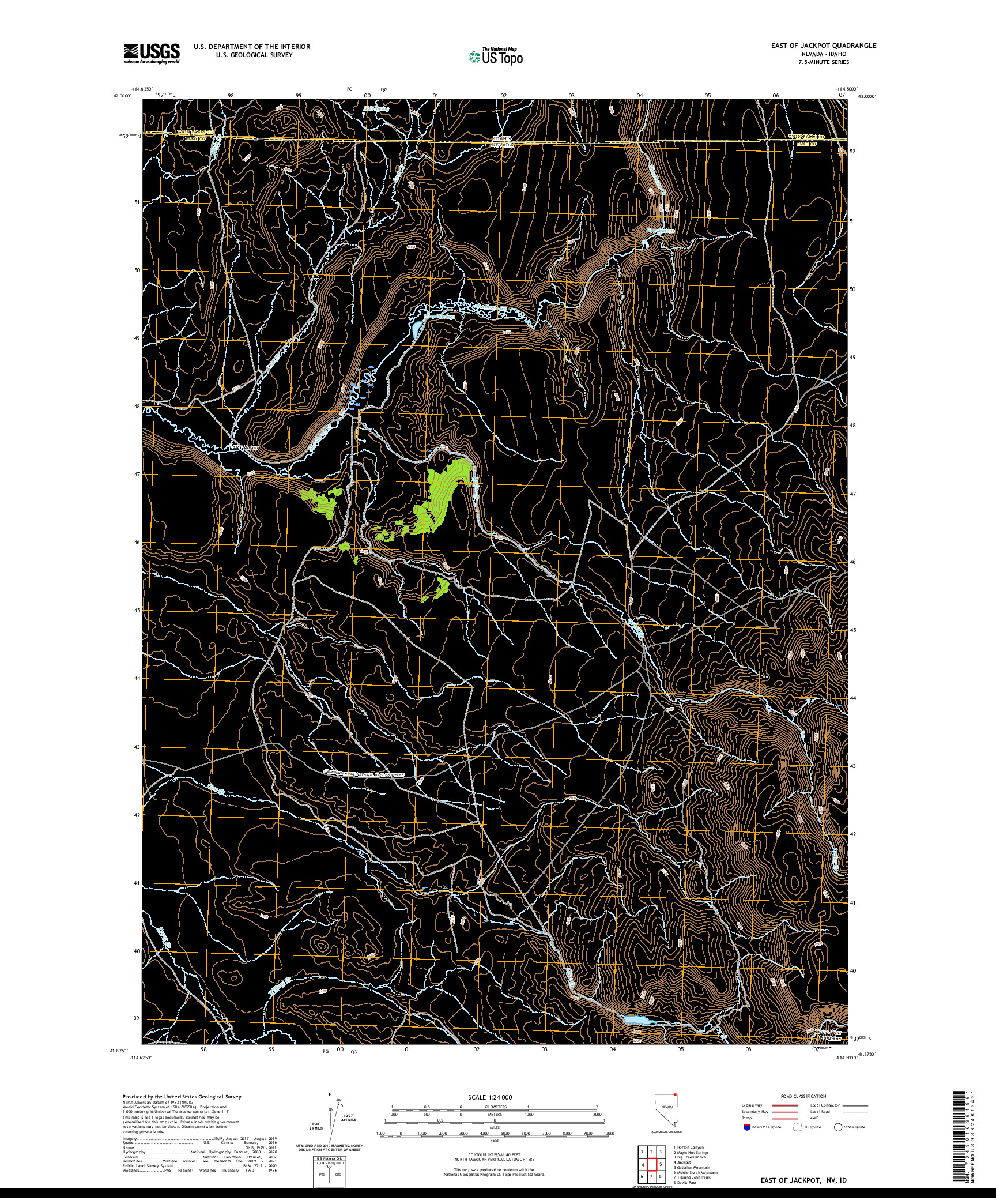 US TOPO 7.5-MINUTE MAP FOR EAST OF JACKPOT, NV,ID