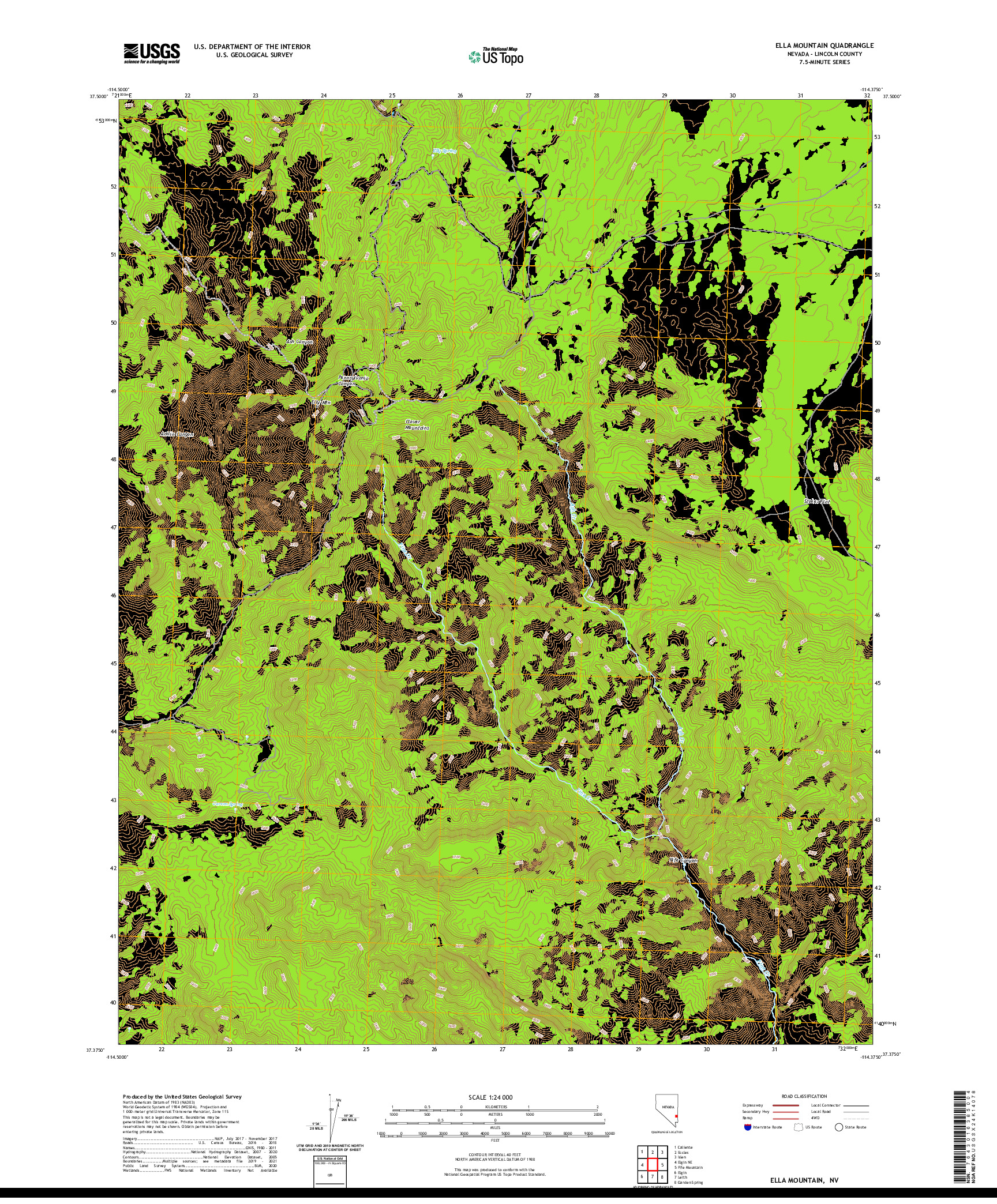 US TOPO 7.5-MINUTE MAP FOR ELLA MOUNTAIN, NV