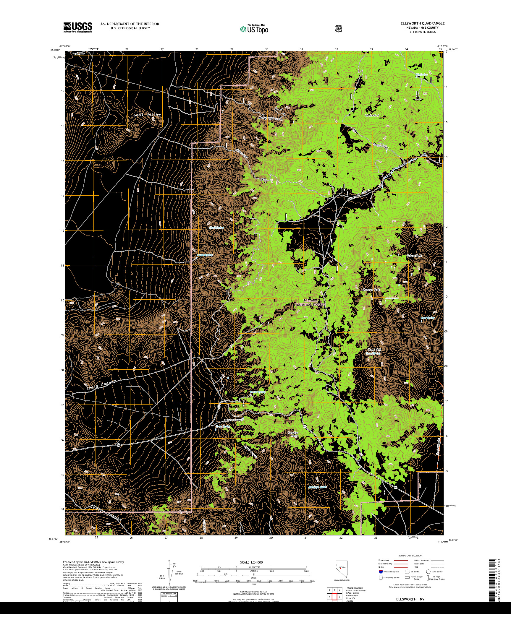 US TOPO 7.5-MINUTE MAP FOR ELLSWORTH, NV