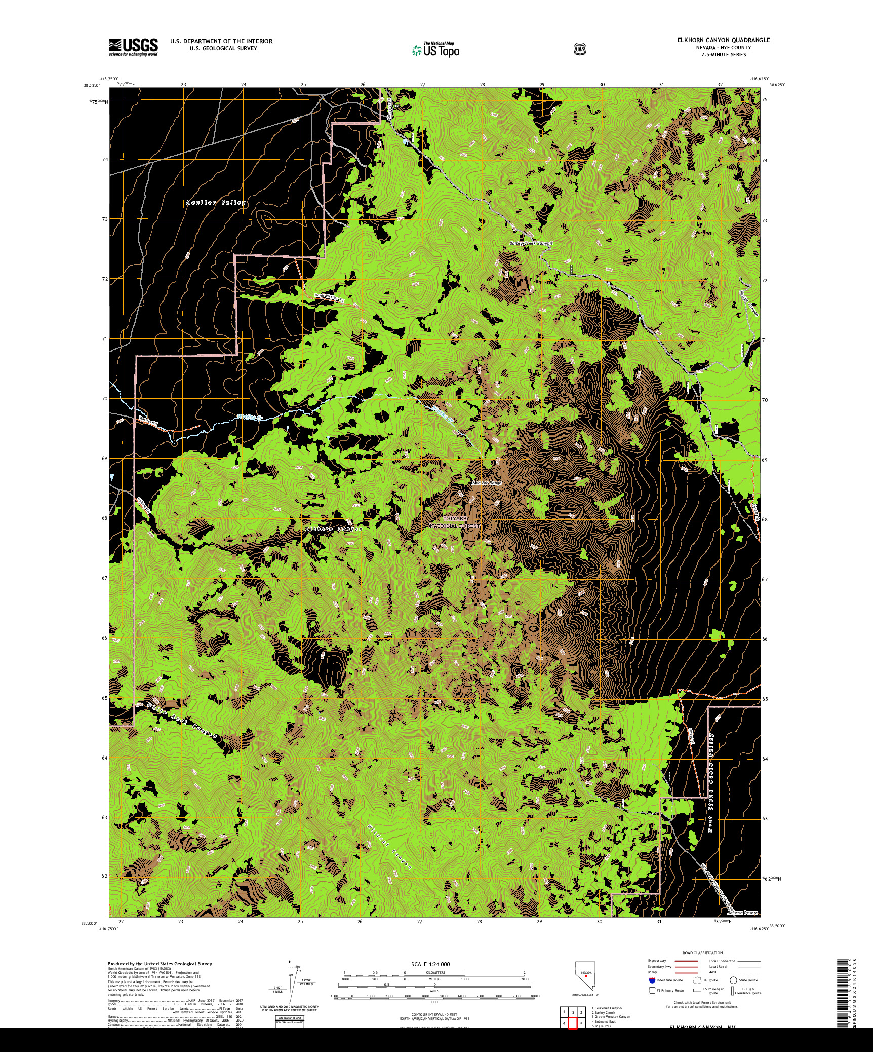 US TOPO 7.5-MINUTE MAP FOR ELKHORN CANYON, NV