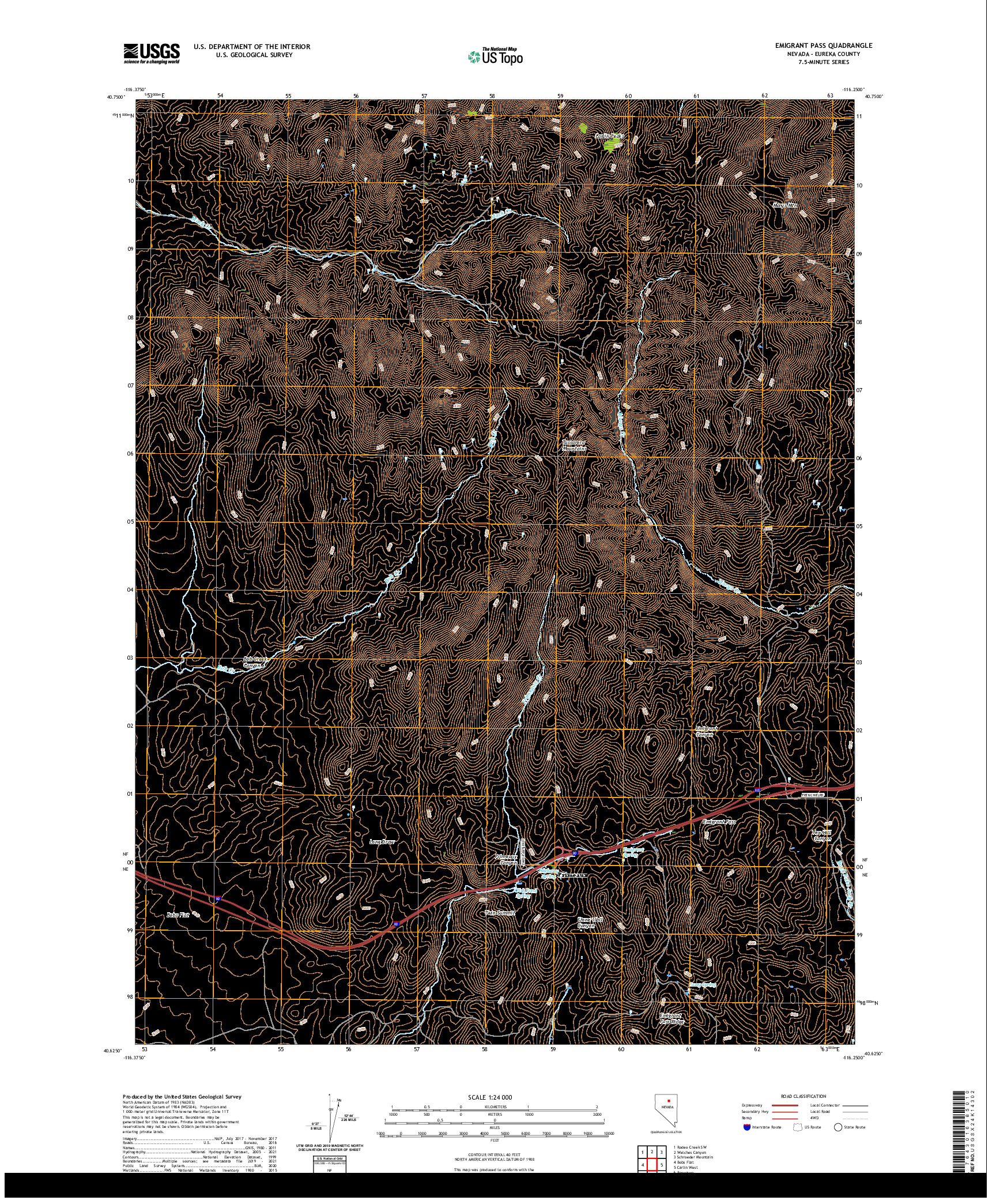 US TOPO 7.5-MINUTE MAP FOR EMIGRANT PASS, NV