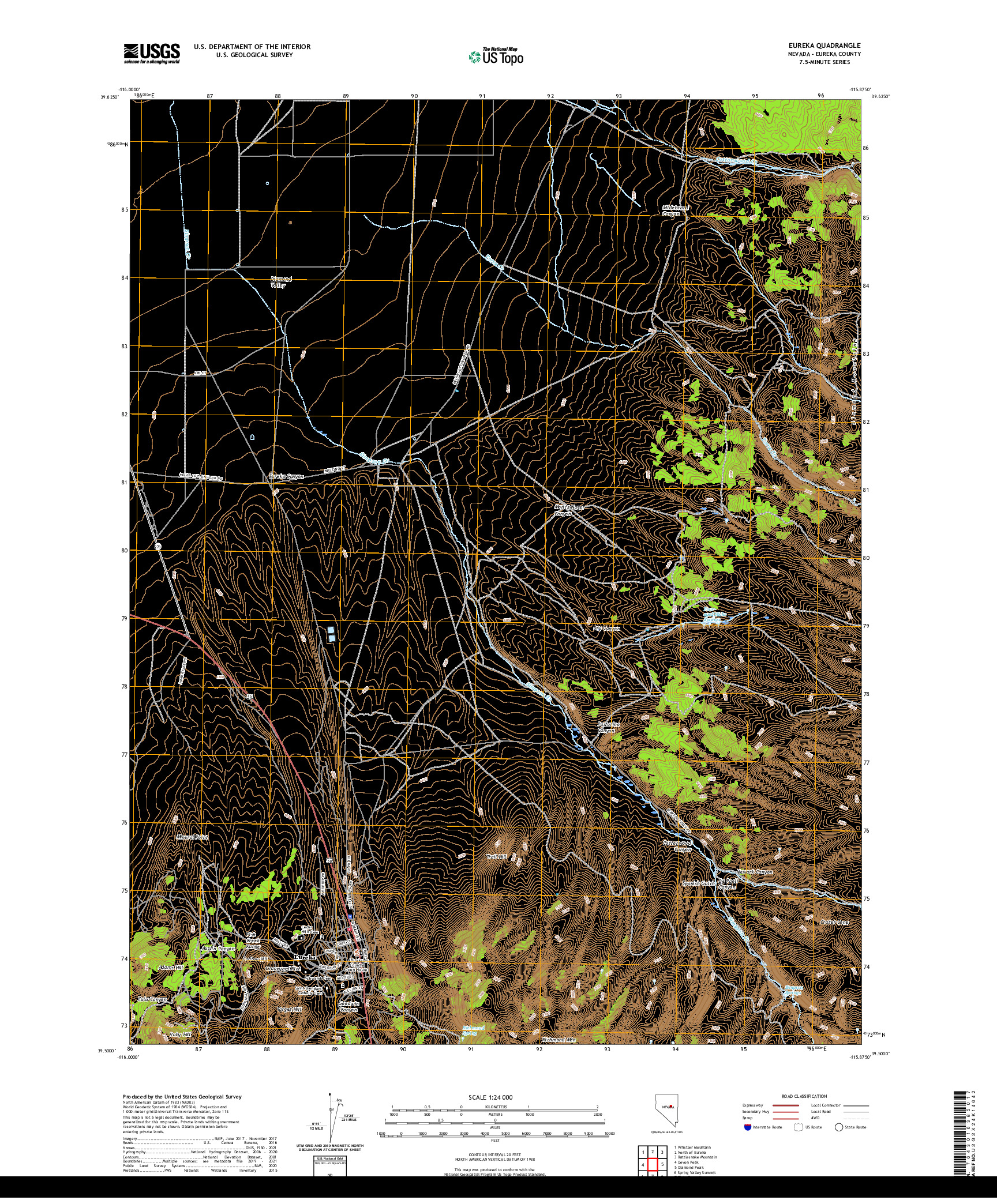 US TOPO 7.5-MINUTE MAP FOR EUREKA, NV