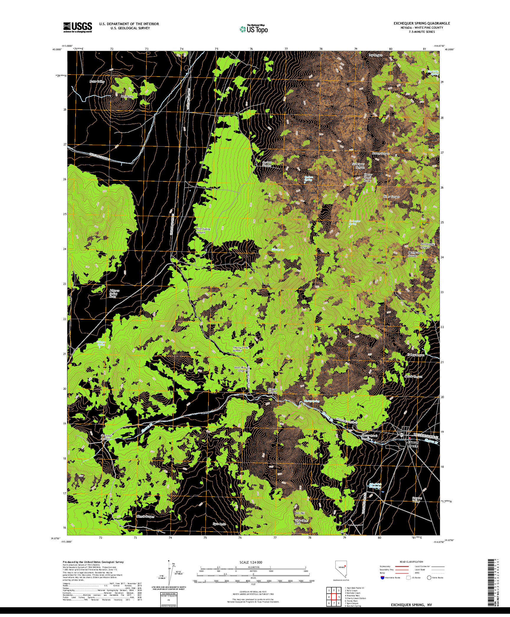 US TOPO 7.5-MINUTE MAP FOR EXCHEQUER SPRING, NV