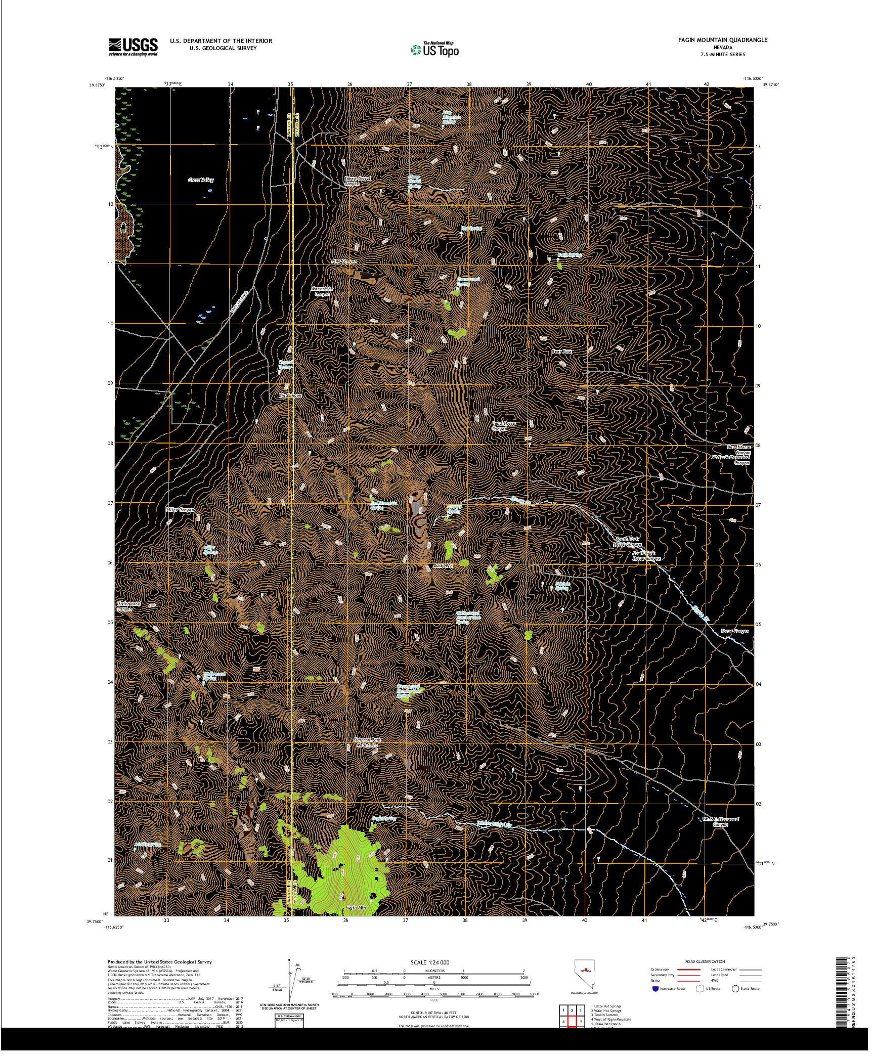 US TOPO 7.5-MINUTE MAP FOR FAGIN MOUNTAIN, NV