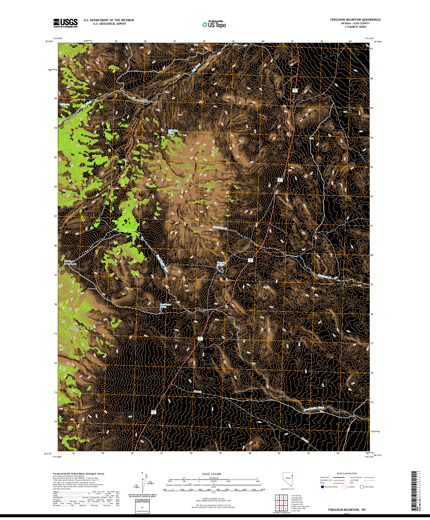 US TOPO 7.5-MINUTE MAP FOR FERGUSON MOUNTAIN, NV