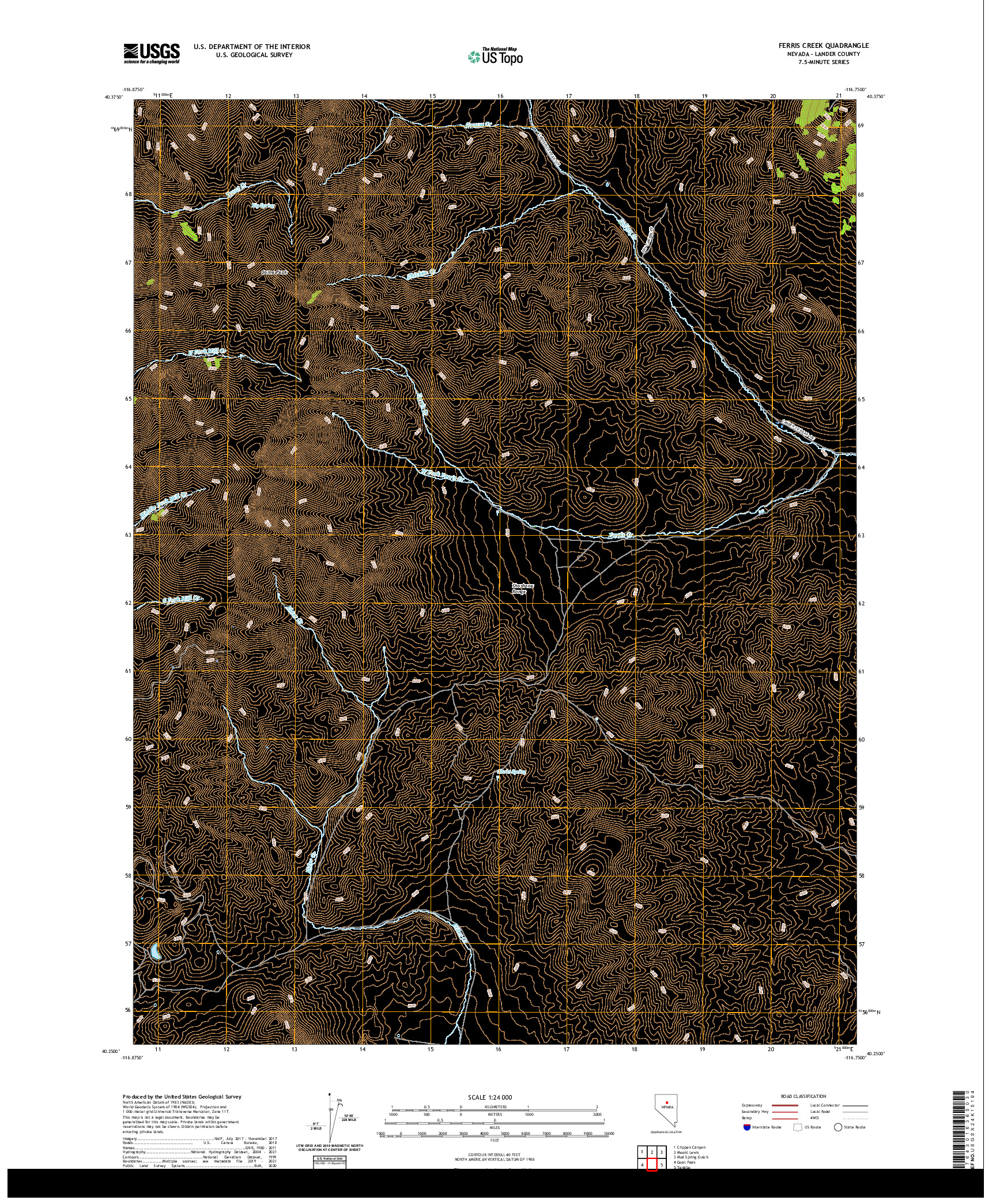 US TOPO 7.5-MINUTE MAP FOR FERRIS CREEK, NV