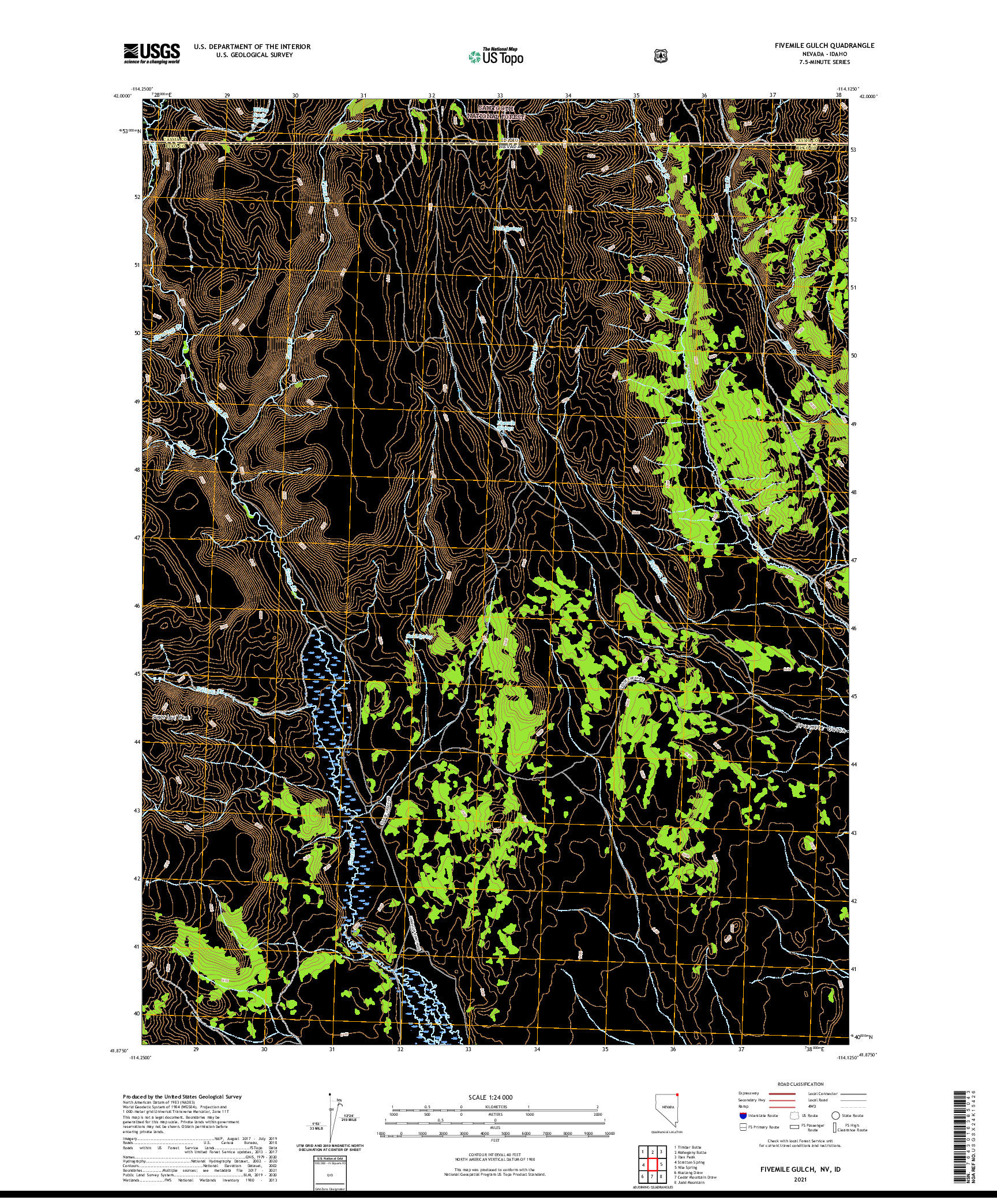 US TOPO 7.5-MINUTE MAP FOR FIVEMILE GULCH, NV,ID