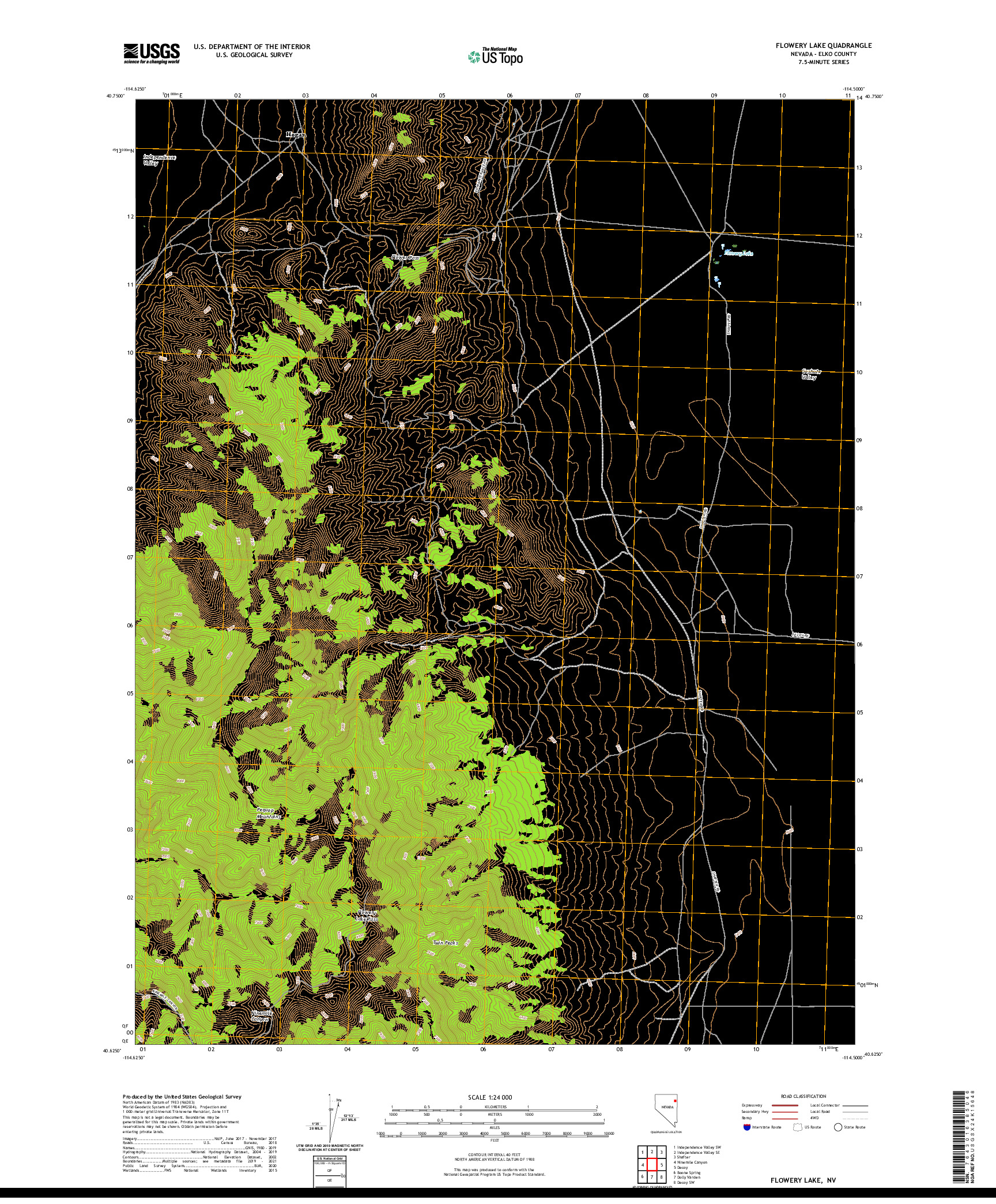 US TOPO 7.5-MINUTE MAP FOR FLOWERY LAKE, NV