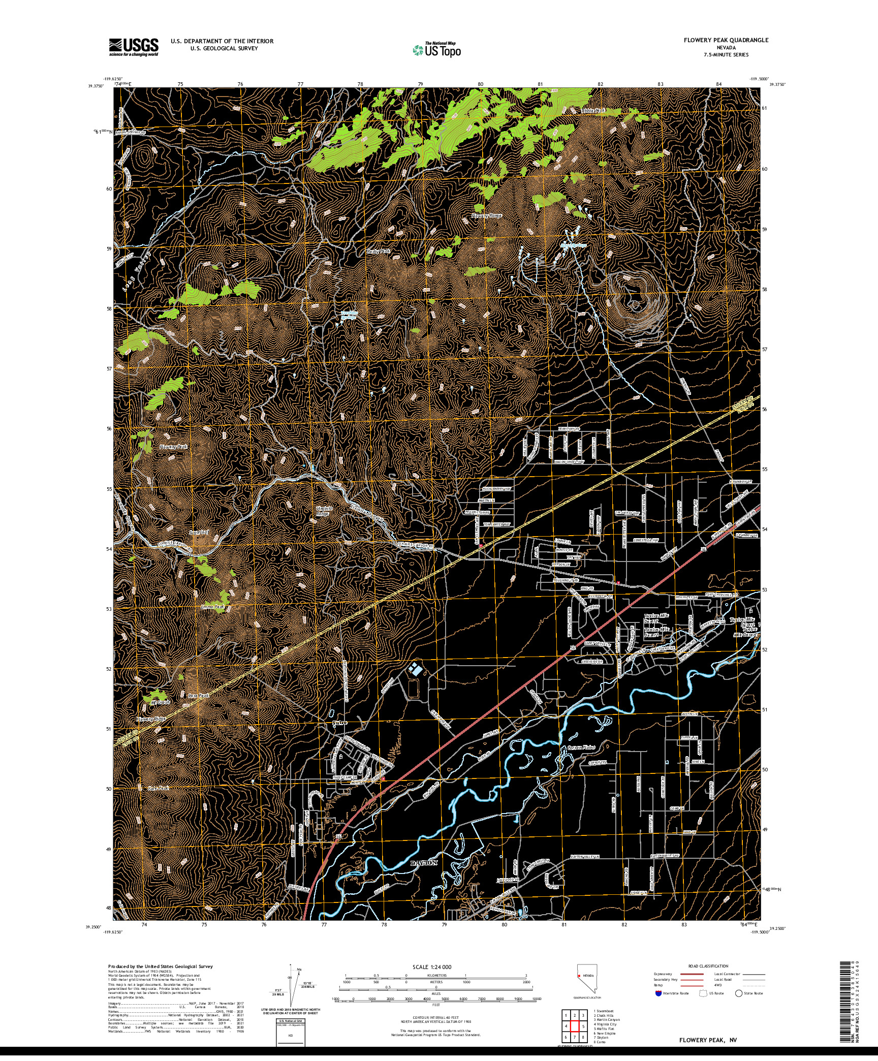 US TOPO 7.5-MINUTE MAP FOR FLOWERY PEAK, NV