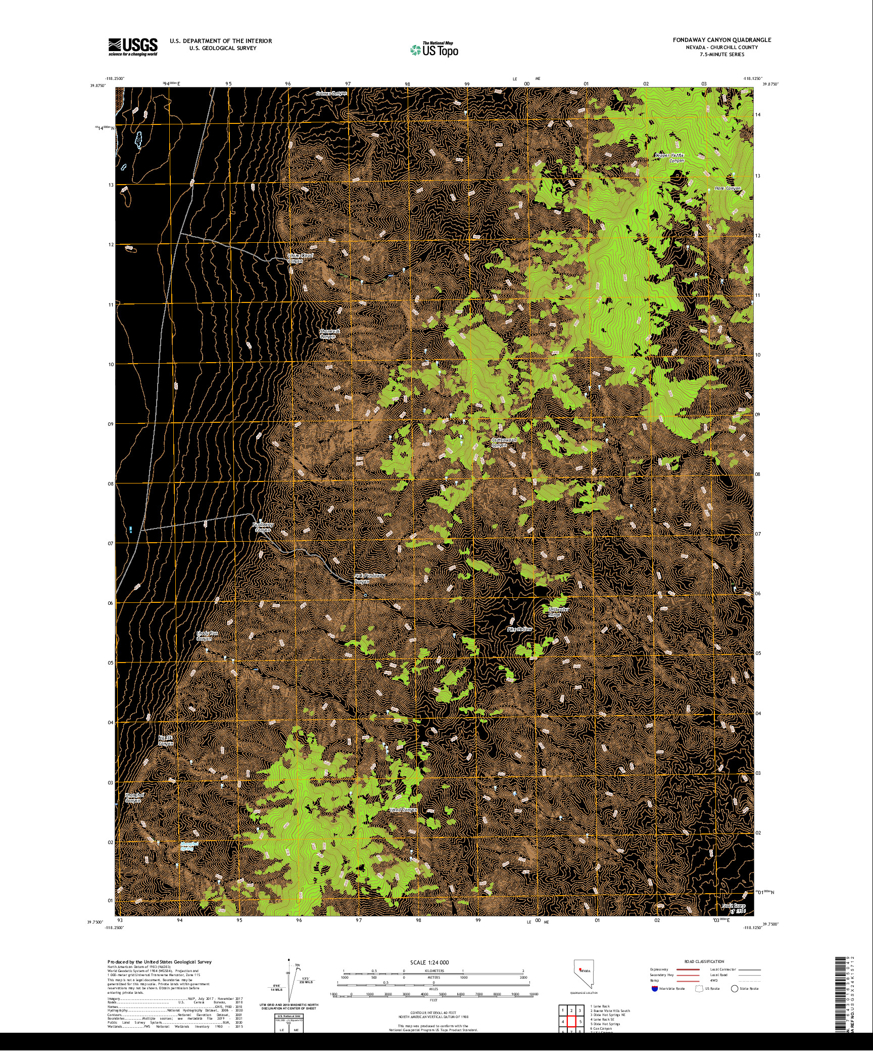 US TOPO 7.5-MINUTE MAP FOR FONDAWAY CANYON, NV