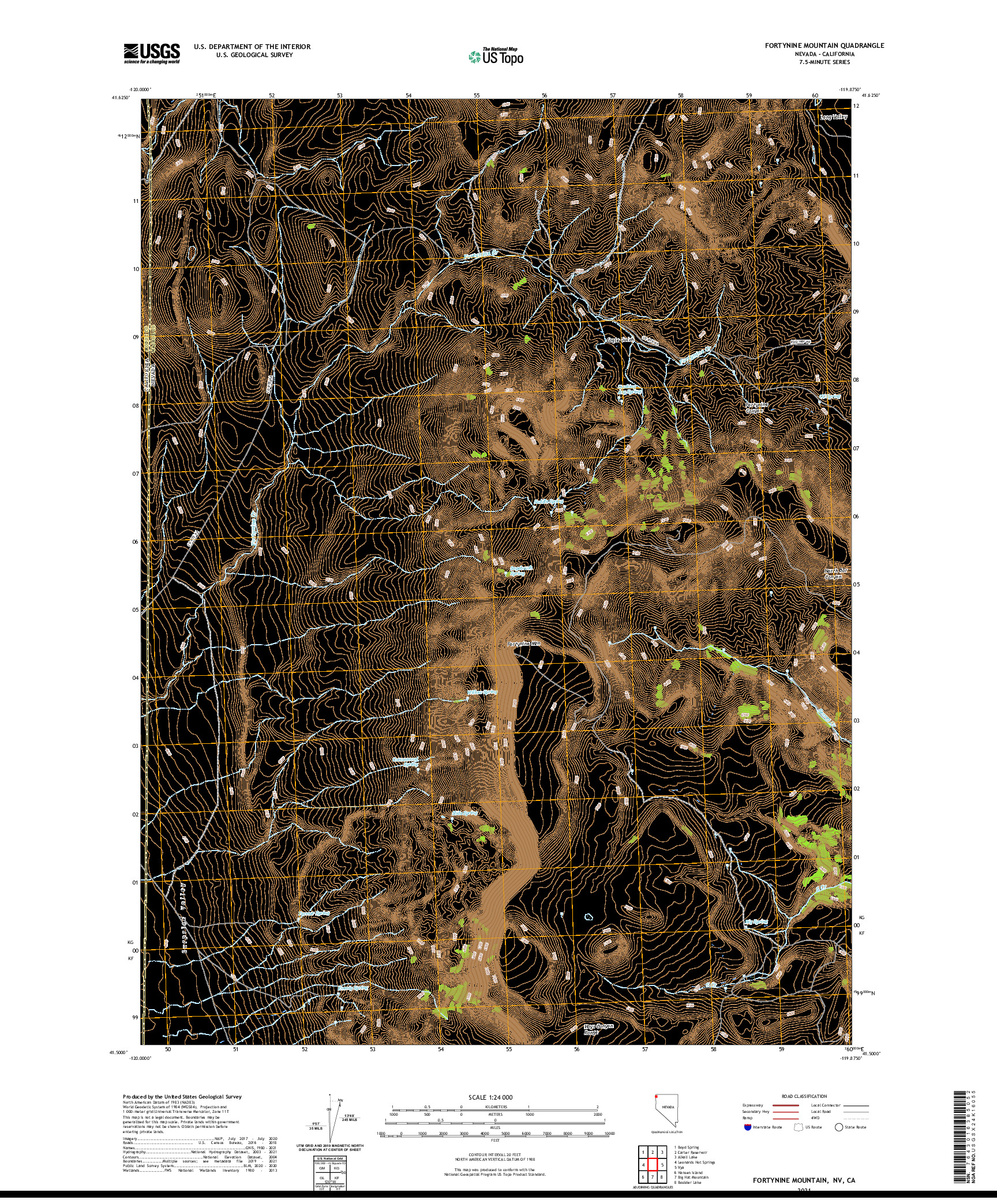 US TOPO 7.5-MINUTE MAP FOR FORTYNINE MOUNTAIN, NV,CA