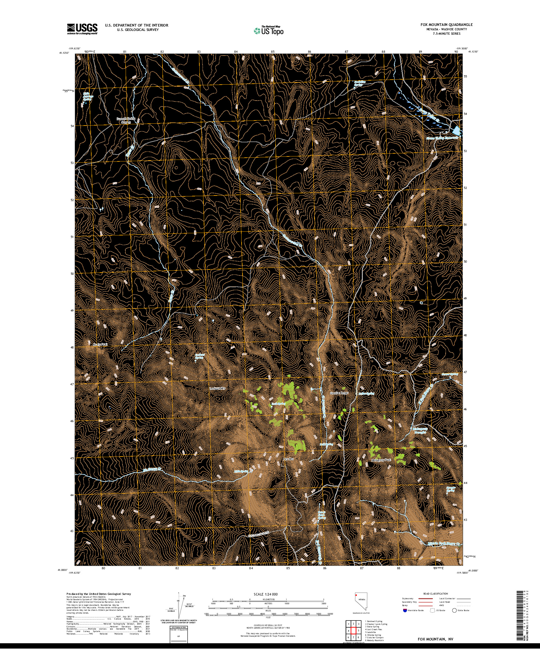 US TOPO 7.5-MINUTE MAP FOR FOX MOUNTAIN, NV