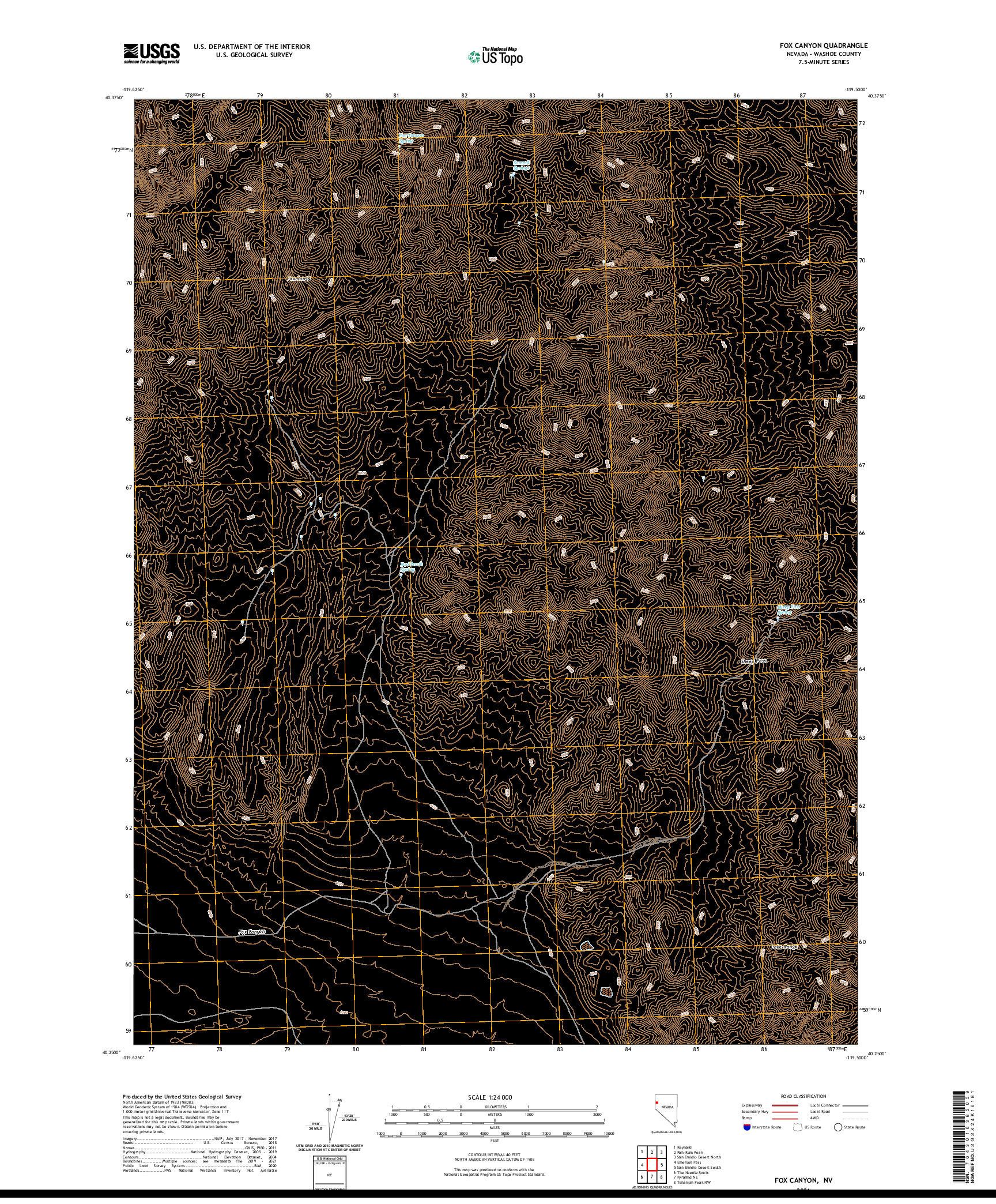 US TOPO 7.5-MINUTE MAP FOR FOX CANYON, NV