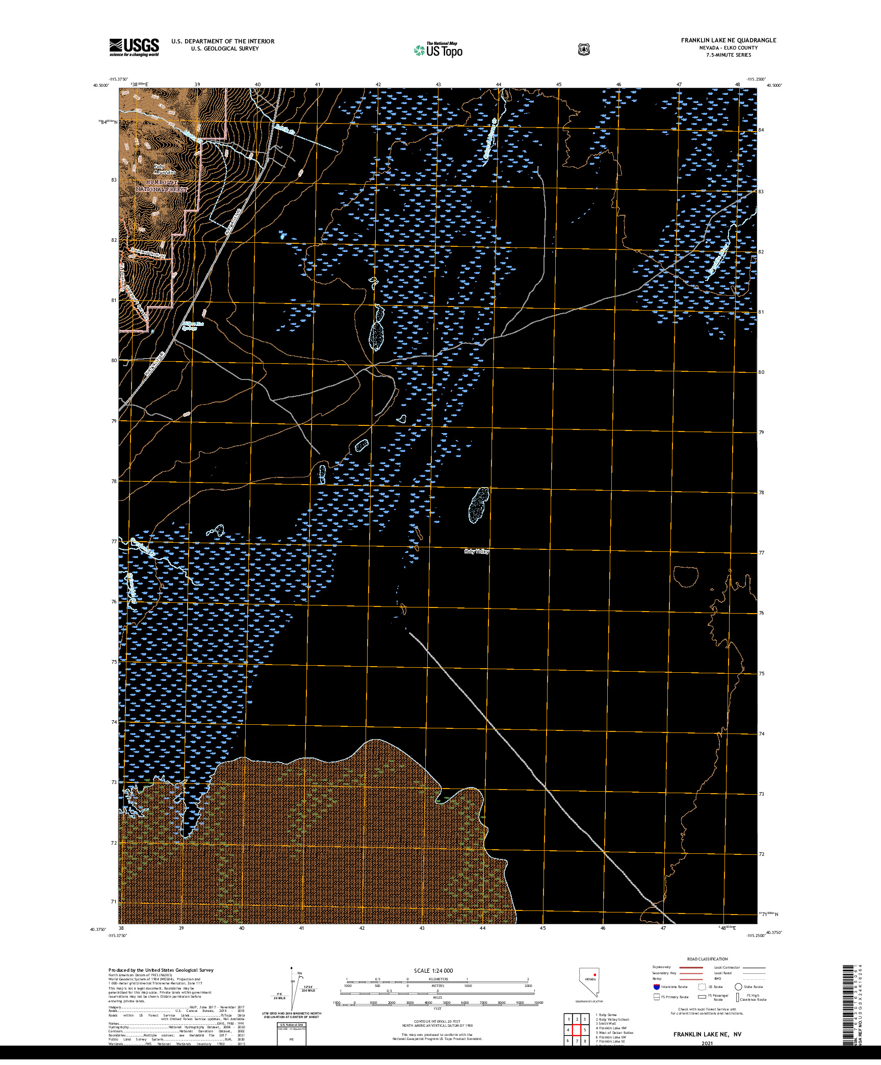 US TOPO 7.5-MINUTE MAP FOR FRANKLIN LAKE NE, NV