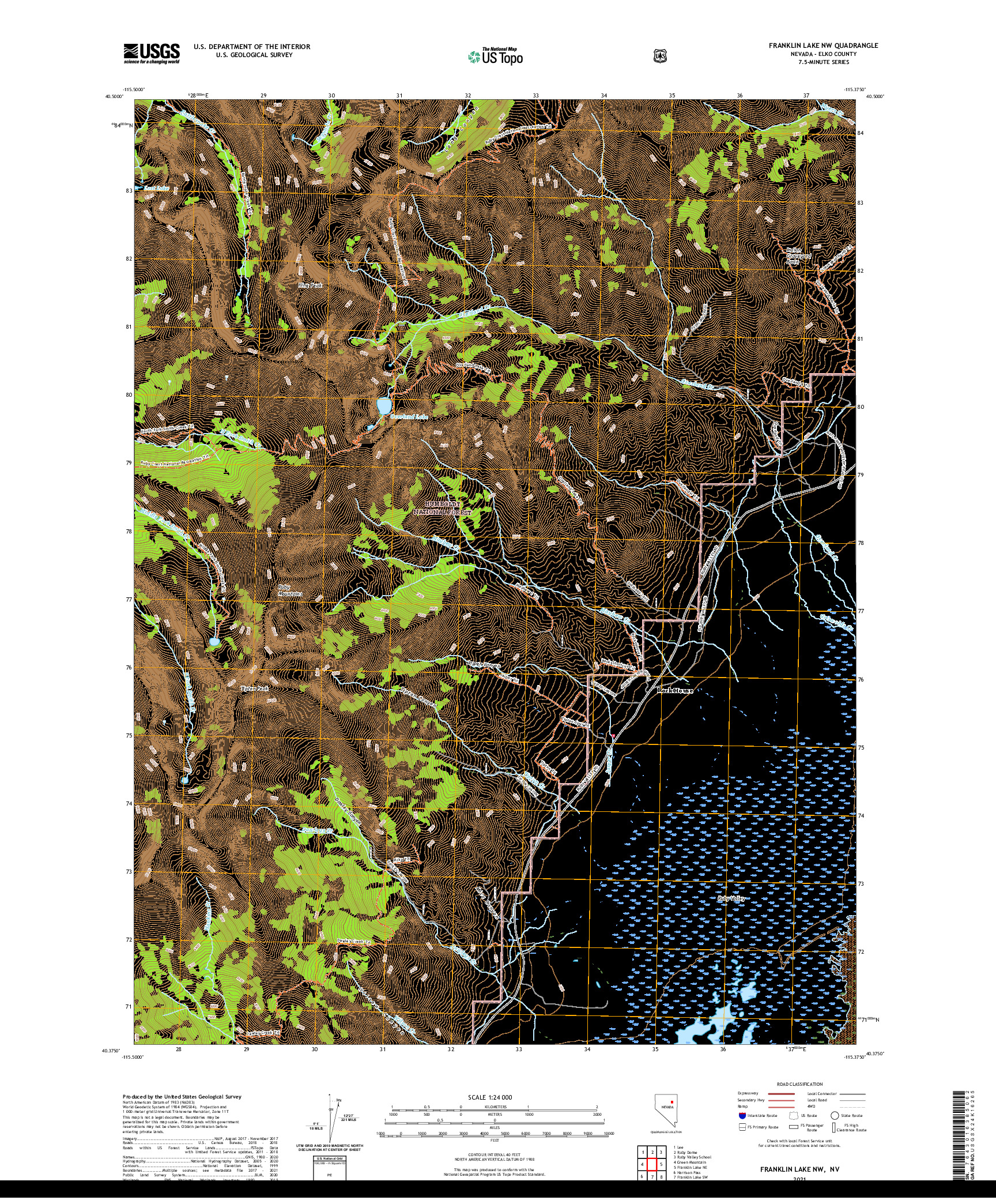 US TOPO 7.5-MINUTE MAP FOR FRANKLIN LAKE NW, NV