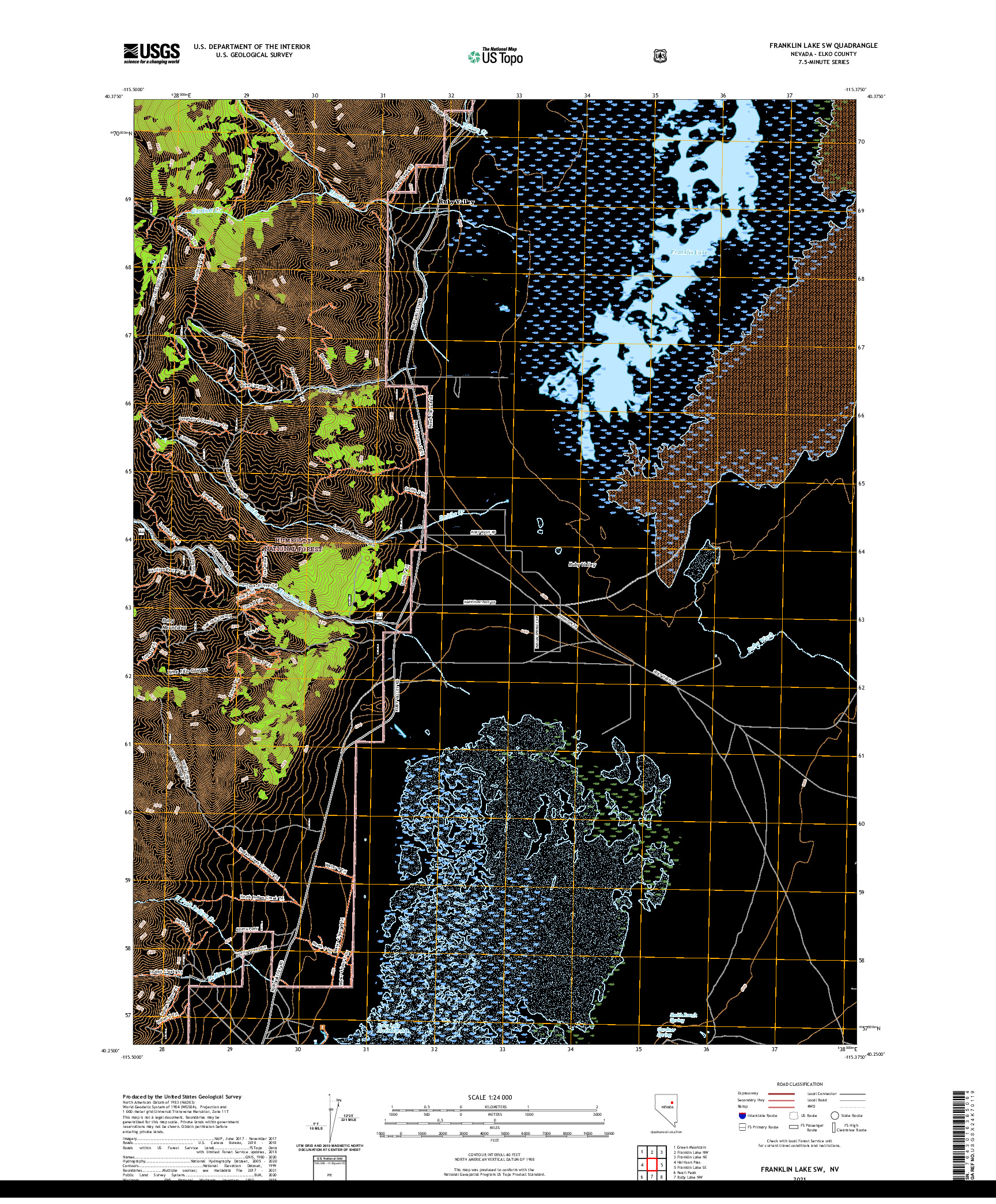 US TOPO 7.5-MINUTE MAP FOR FRANKLIN LAKE SW, NV