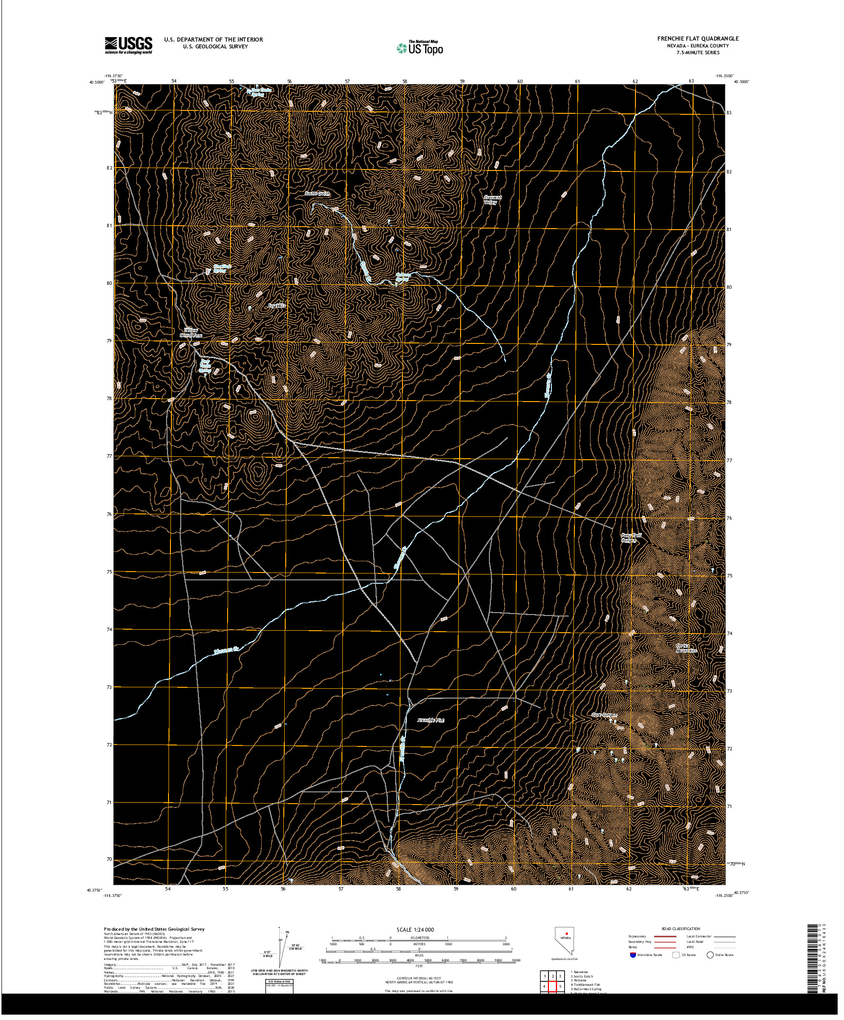 US TOPO 7.5-MINUTE MAP FOR FRENCHIE FLAT, NV