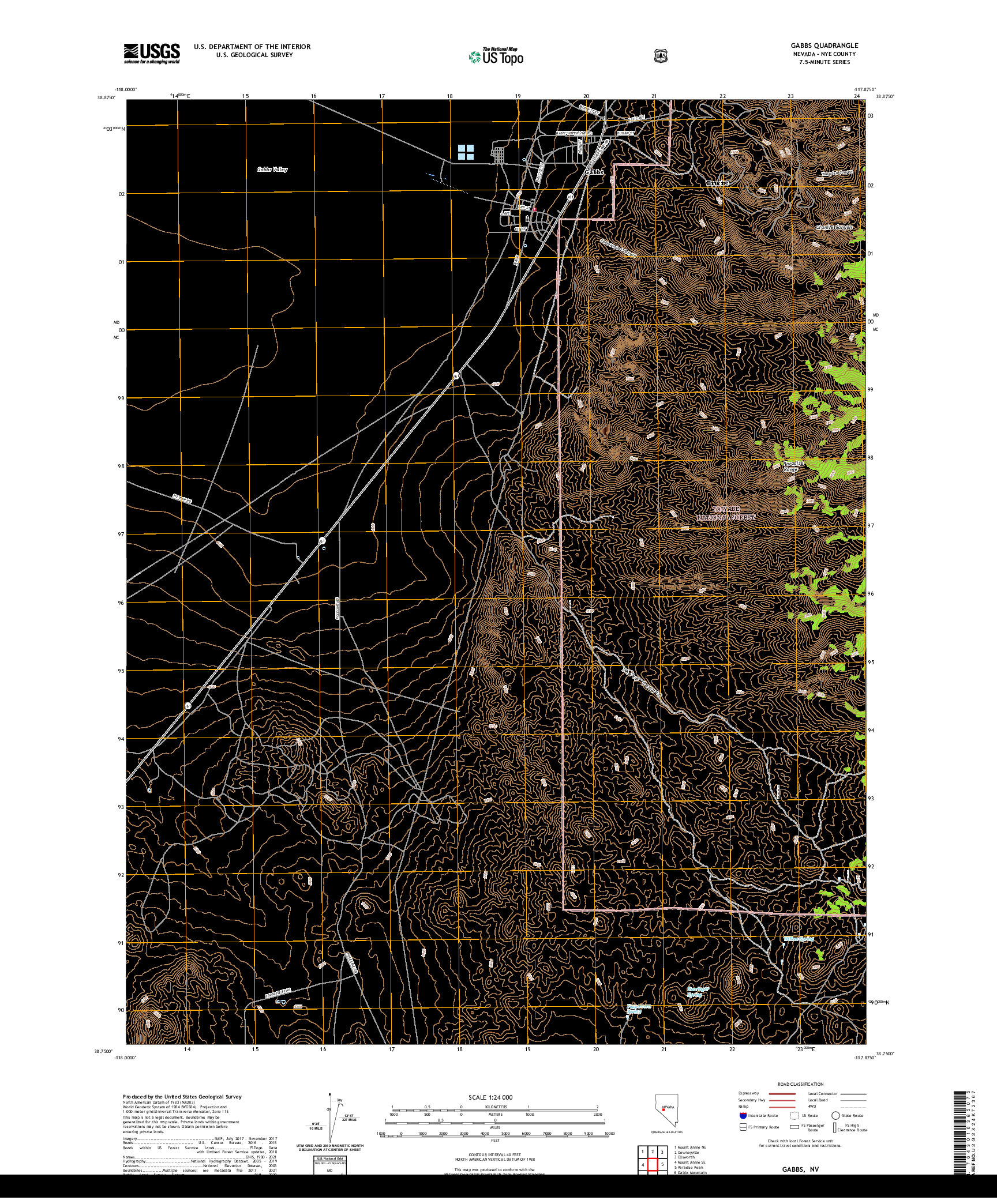 US TOPO 7.5-MINUTE MAP FOR GABBS, NV