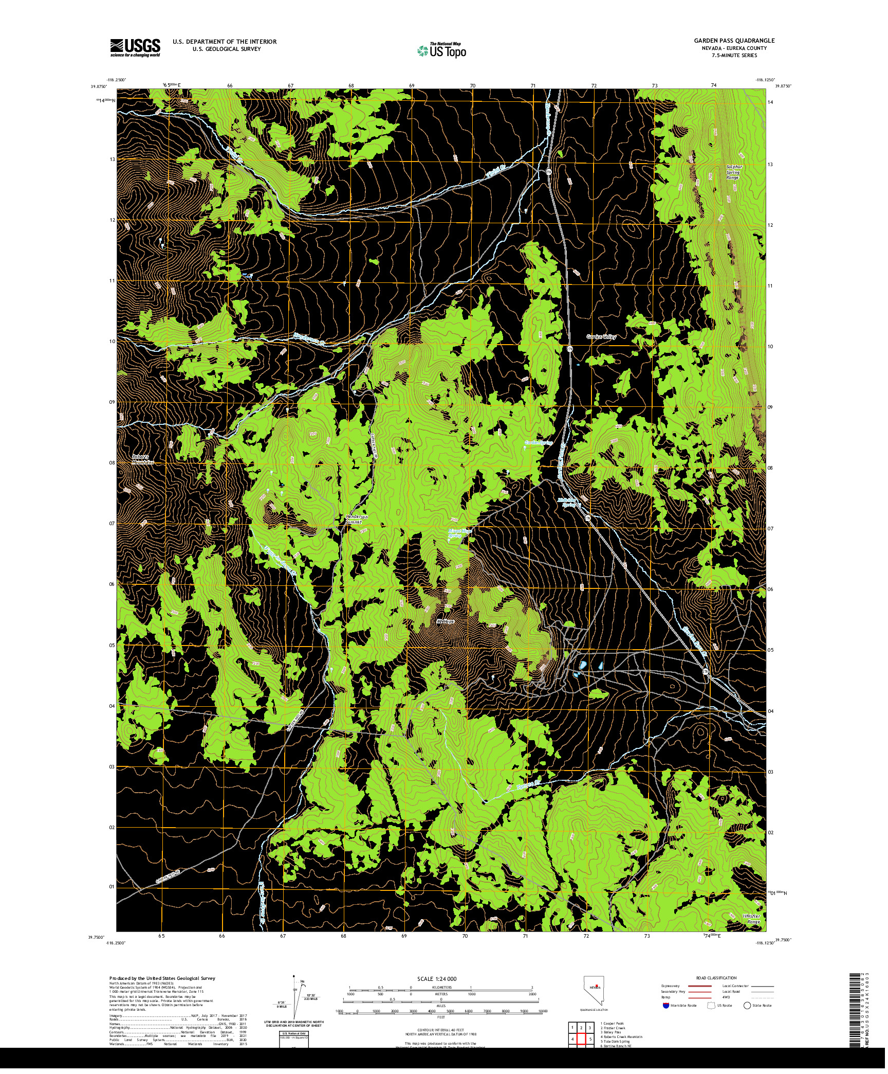 US TOPO 7.5-MINUTE MAP FOR GARDEN PASS, NV