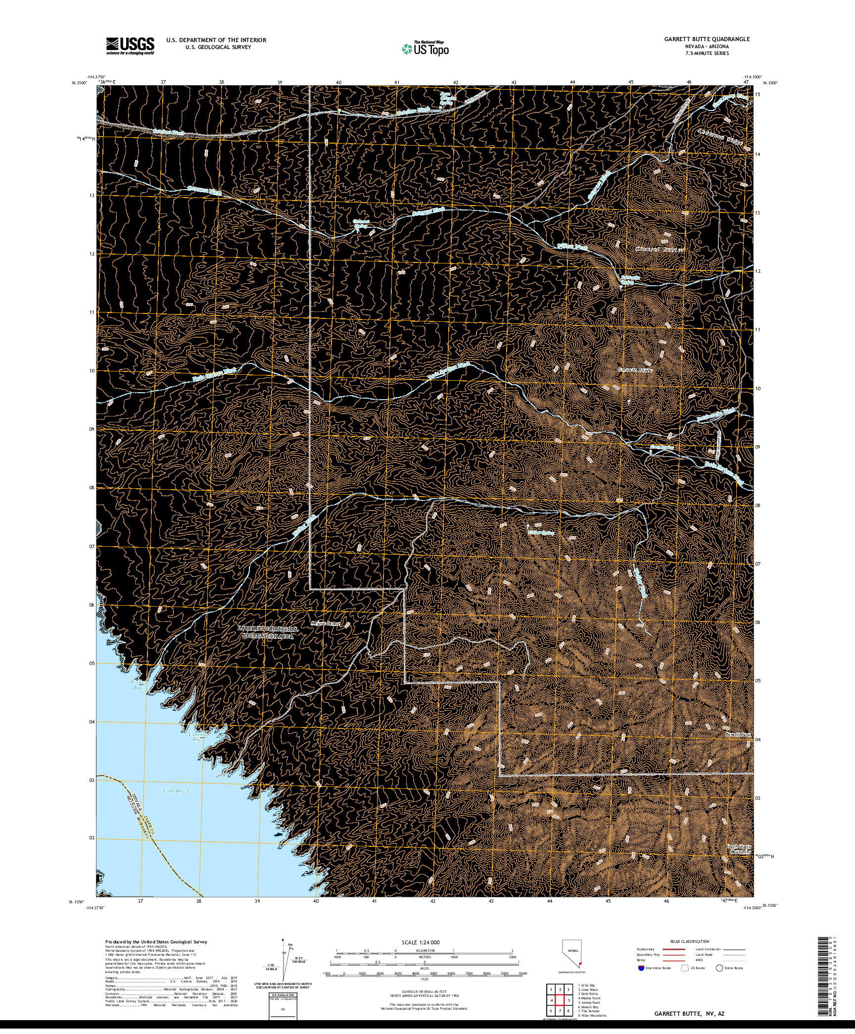 US TOPO 7.5-MINUTE MAP FOR GARRETT BUTTE, NV,AZ