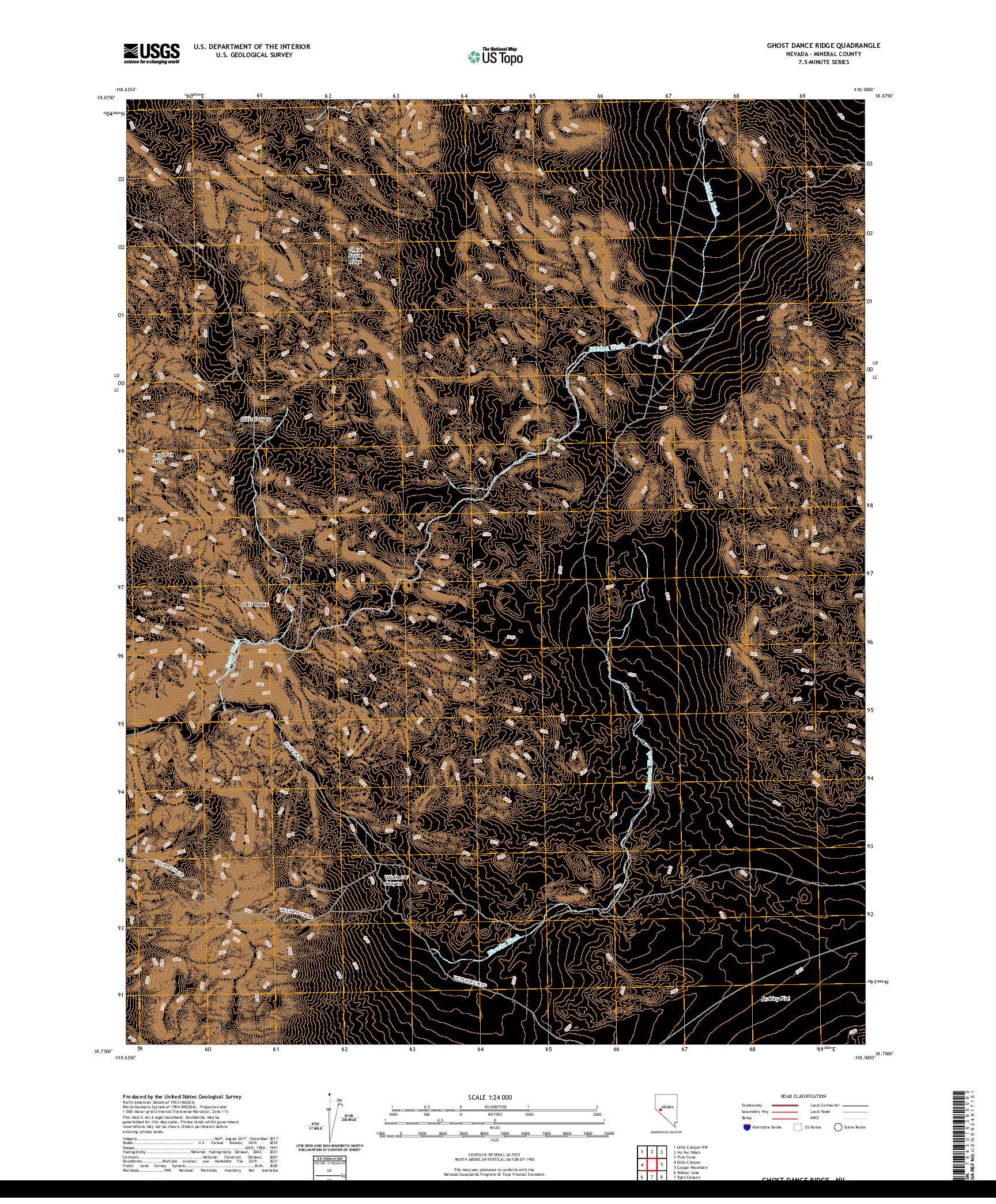 US TOPO 7.5-MINUTE MAP FOR GHOST DANCE RIDGE, NV