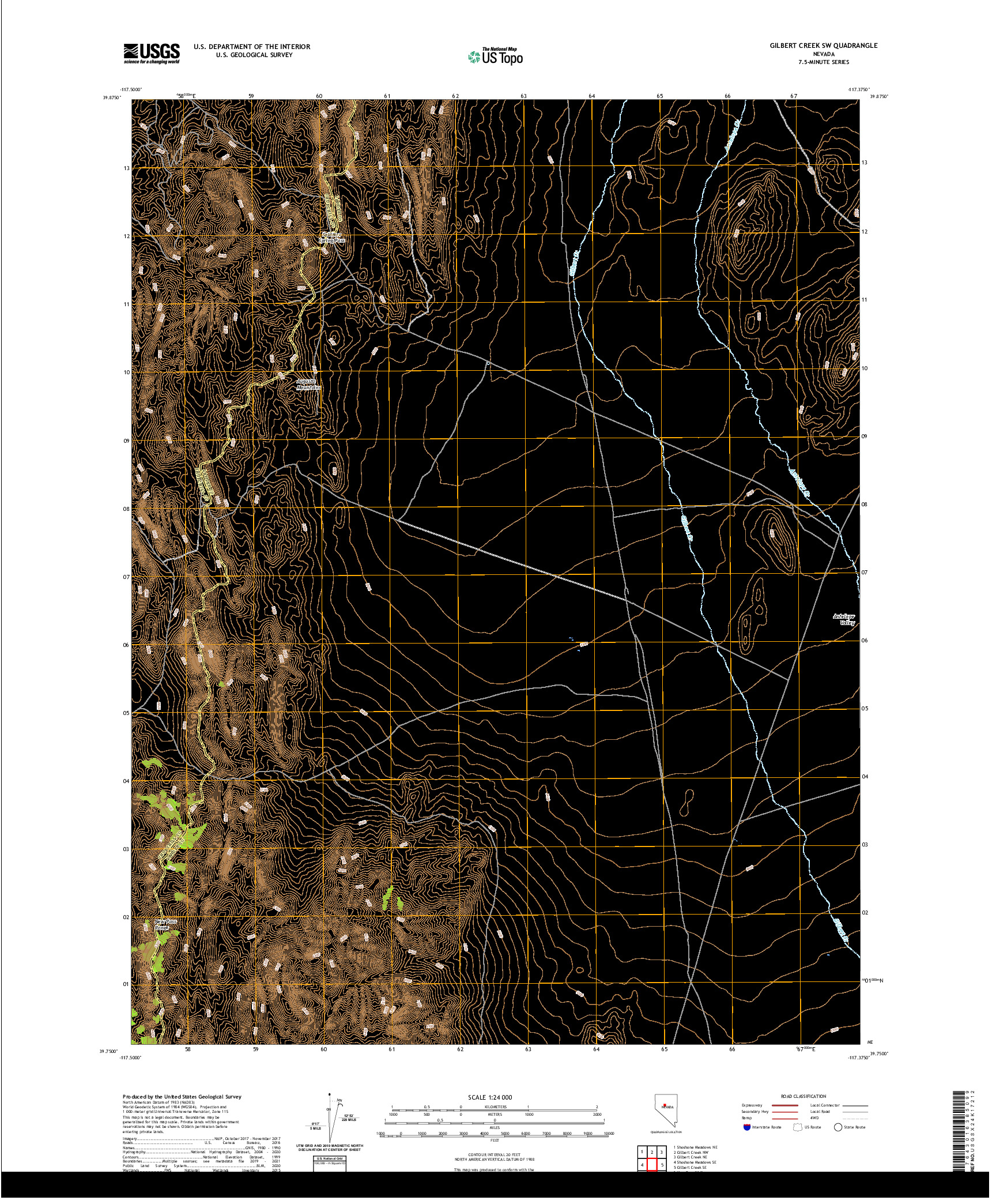 US TOPO 7.5-MINUTE MAP FOR GILBERT CREEK SW, NV